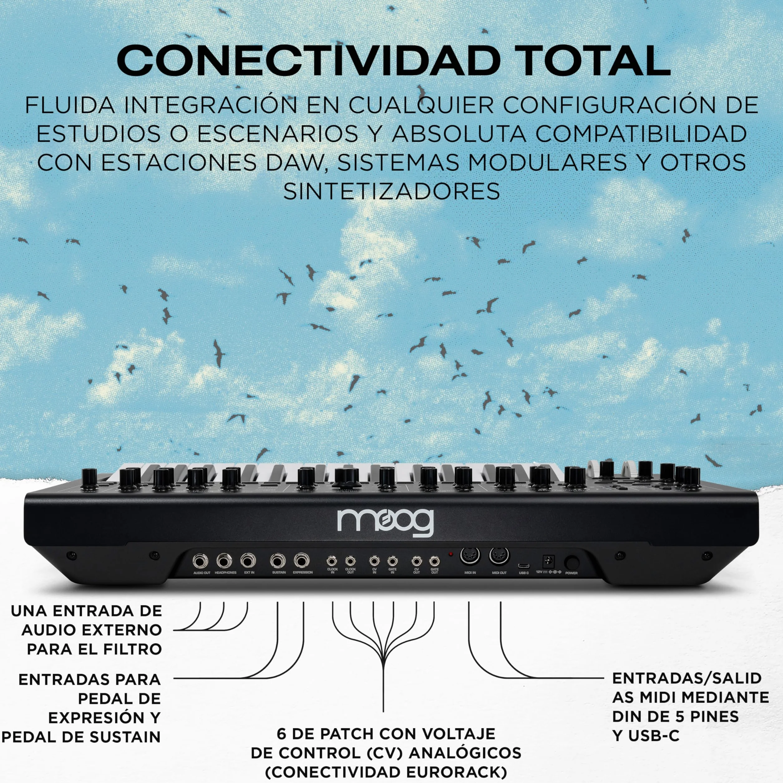 MOOG Messenger - Sintetizador de Teclado Monofónico Analógico Superavanzado, 32 Teclas, Secuenciador de 64 Pasos, 256 Presets y Compensación RES BASS