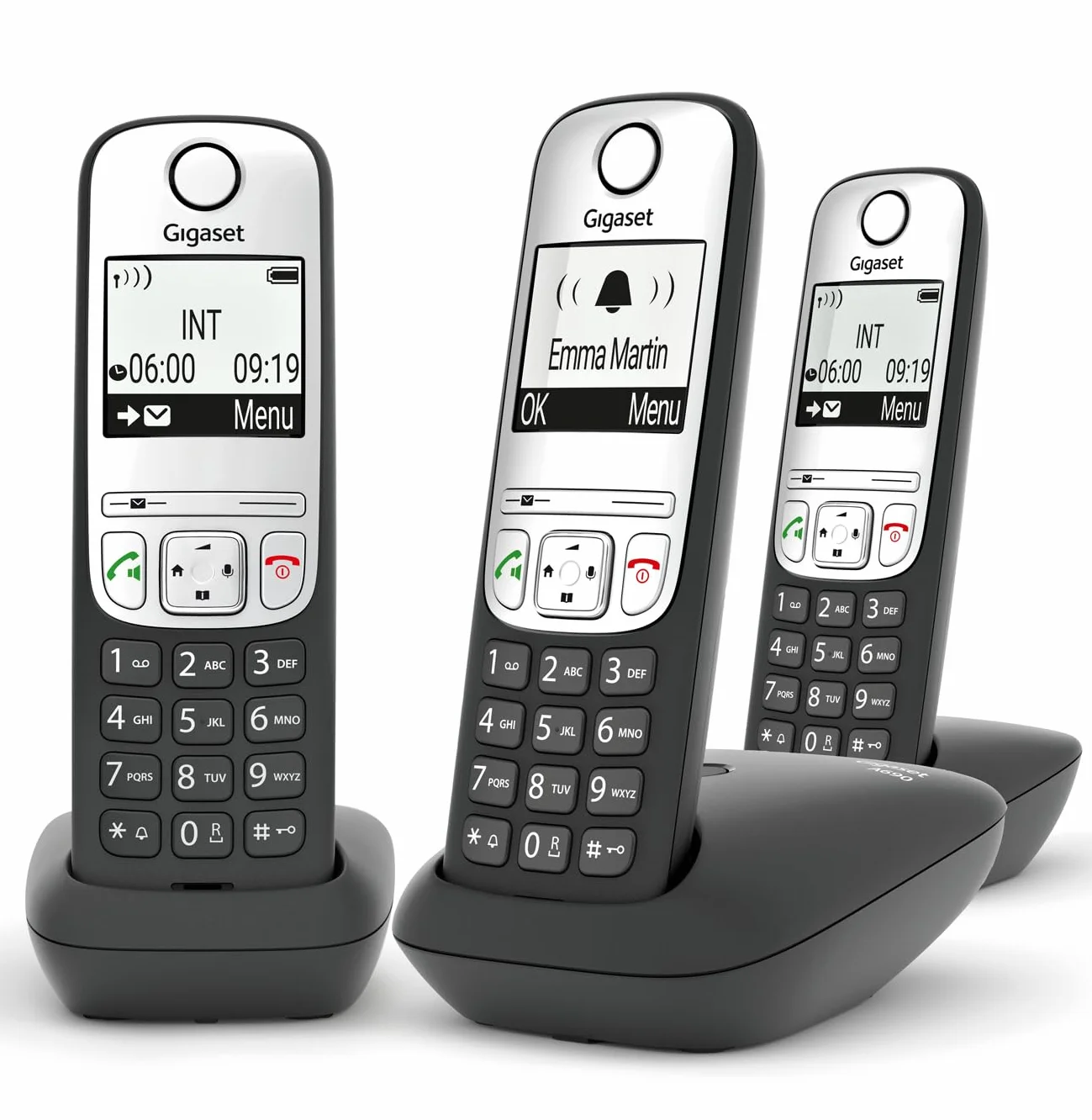 Gigaset A690 Trio Teléfonos DECT Inalámbrico Pantalla Gráfica Blanco y Negro Iluminada Gran Autonomía Negro