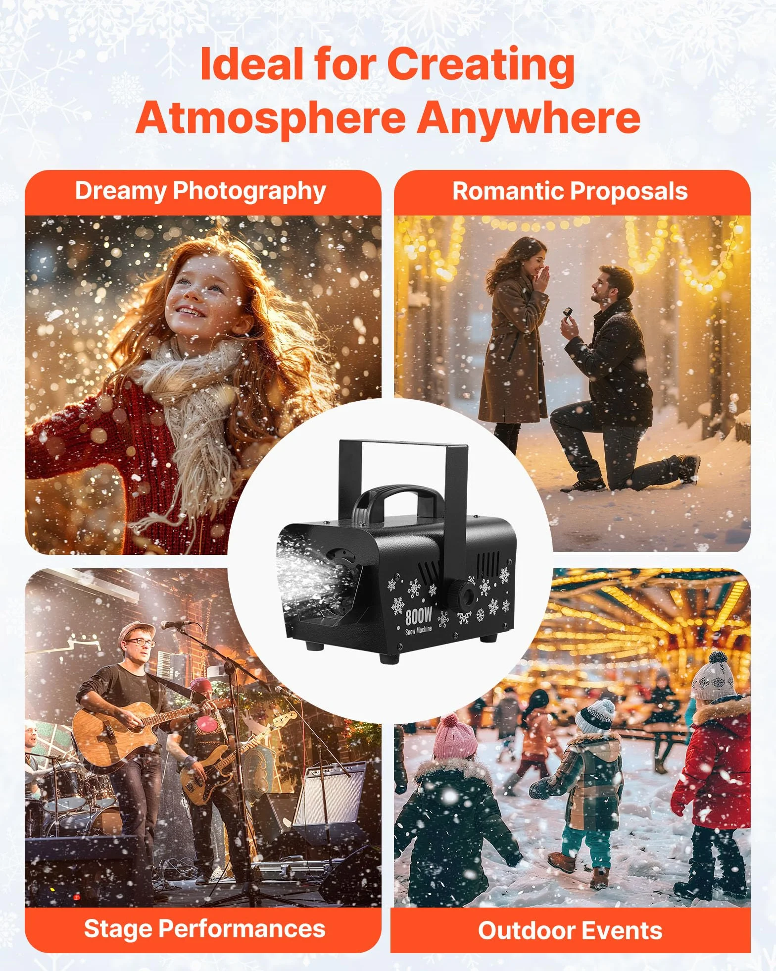VEVOR 1500 W Máquina de Nieve, Máquina Portátil de Copos de Nieve Colgante con Asa, Control Remoto Inalámbrico y Depósito de 5 L, para Fiestas Navideñas, Efectos de Escenario, Decoración de Bodas