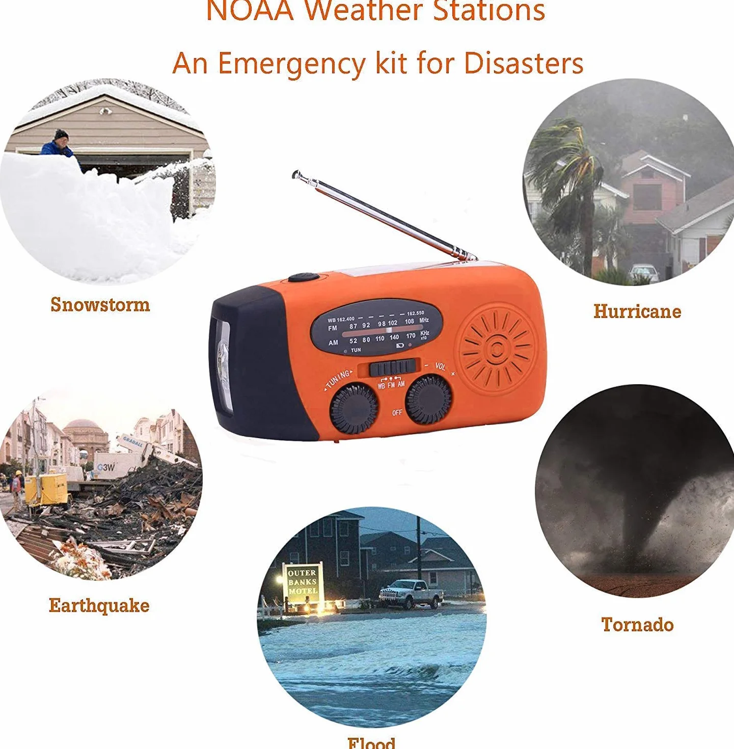 Radio Solar, Radio de manivela portátil Dynamo Radiocon Am/FM, con Linterna LED 2000mAh Recargable de Cuerda para Emergencia, Cargador de teléfono móvil USB para Acampar al Aire 2000 Mah