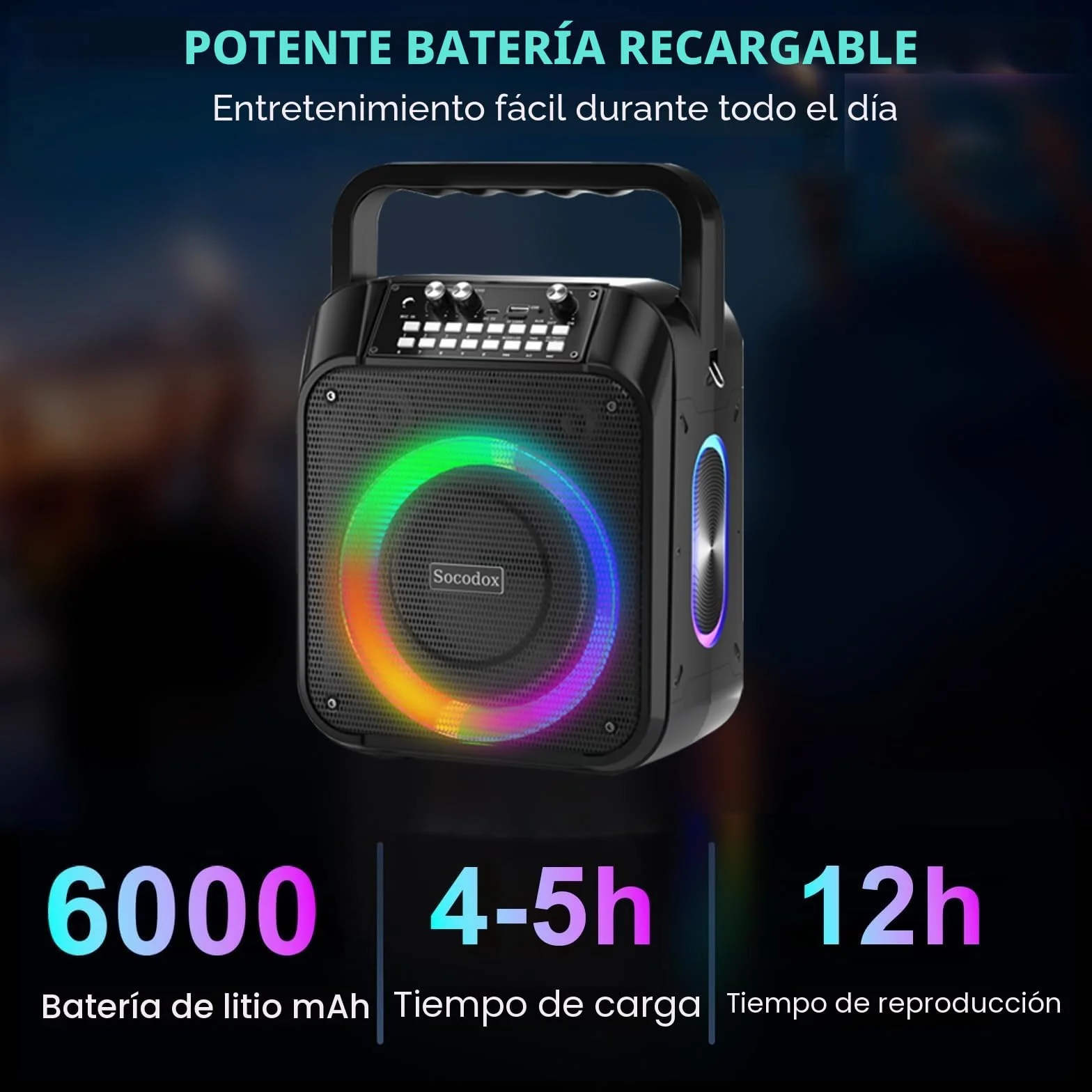 Máquina Karaoke,Altavoz Bluetooth Portátil con 2 Micrófonos Inalámbricos,Batería de 6000 mAh,Playtime 8H,Estéreo TWS,Luces RGB, Sistema Pa Dual Bass Boost para Adultos,Niños,Fiestas,Canto,DJ