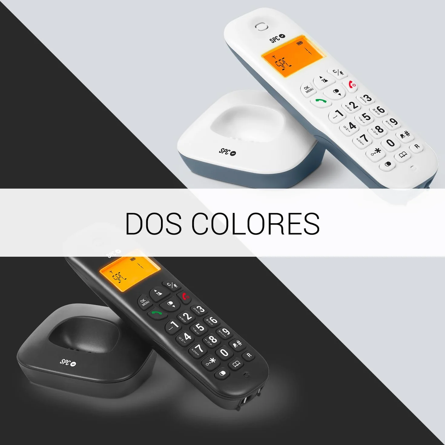 SPC Air Teléfono Fijo Inalámbrico con Pantalla Iluminada, Identificador de Llamadas, Agenda 20 Contactos, Modo Eco - Negro