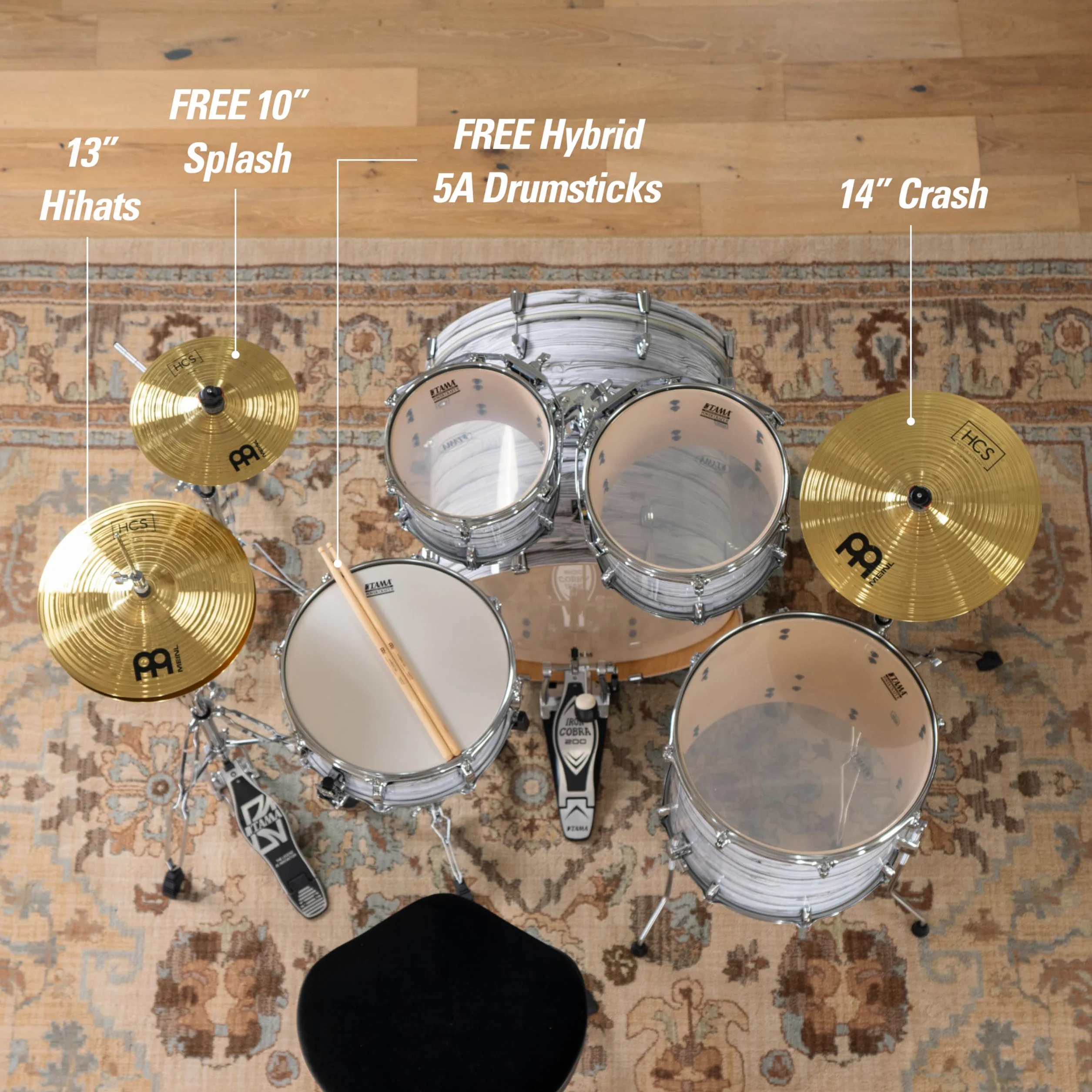 Meinl Cymbals HCS1314+10S - Juego de platillos (1 hihat de 33 cm (13") 1 crash de 35,6 cm (14") 1 splash de 25,4 cm (10") + paire de varillas promark tx5aw)