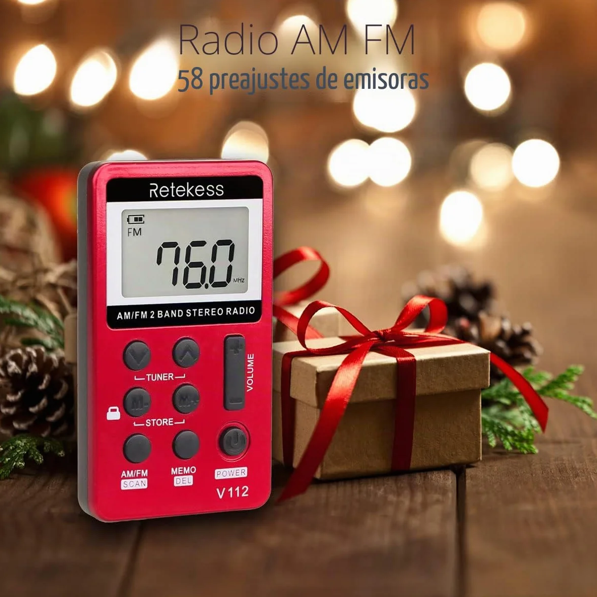 Retekess V112 Radio Portátil Pequeña,Mini Receptor de Sintonizador Digital Am FM,Batería Recargable,con Auriculares,Temporizador de Apagado,Adecuado para Correr,Viajar,Pescar(Rojo)