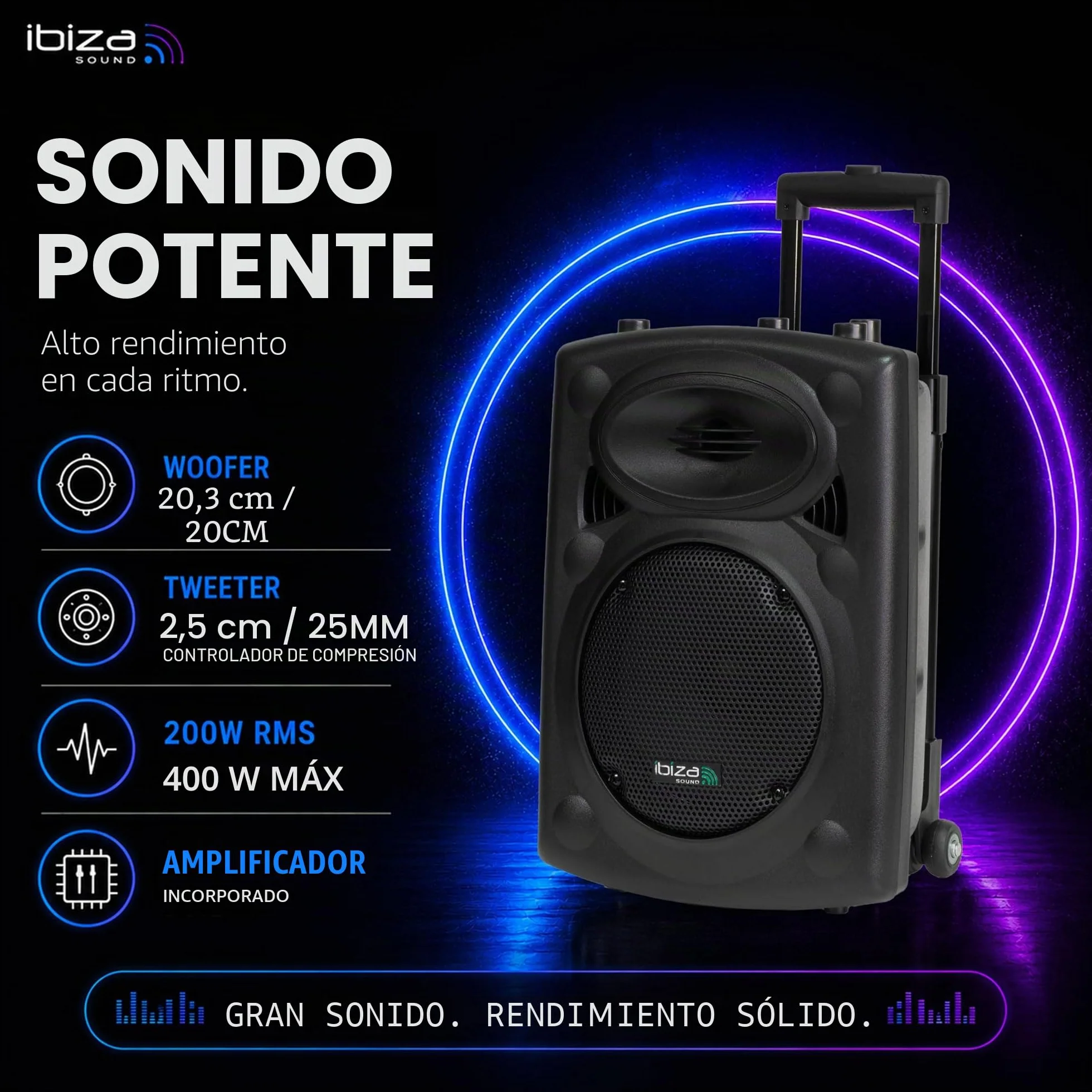 Ibiza Sound PORT8VHF-BT Sistema de sonido portátil 20 cm Bluetooth 200 W Negro