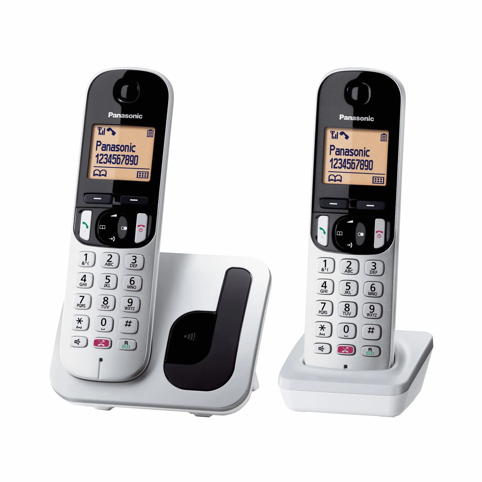 Panasonic KX-TGC252SPS Teléfono Inalámbrico Digital, Base y 2 Auriculares, Identificador de Llamadas, Altavoz, Modo Ecológico, Pantalla LCD, Plateado