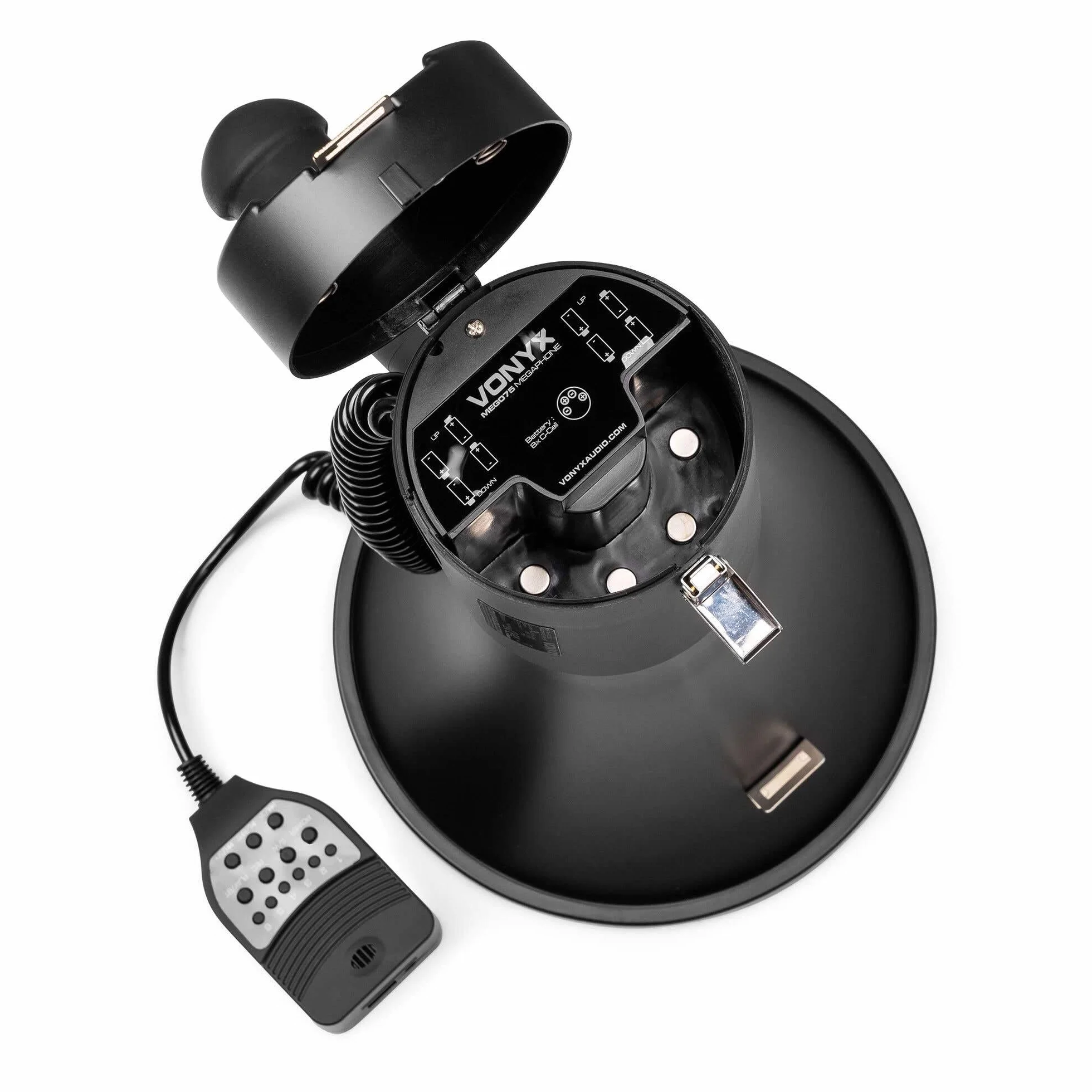 Vonyx MEG075 - Megáfono de 75W con USB, Bluetooth, Ranura SD, Sirena y grabación. Ligero, Potente y versátil, Ideal para Fiestas, Eventos, emergencias y Despedidas. Incluye batería Recargable.