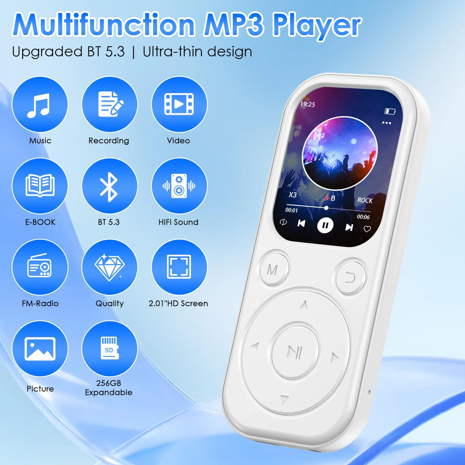 Reproductor MP3 Olycism de 64 GB con Bluetooth 5.3 Reproductor de música portátil Sonido HiFi y Radio FM Capacidad de batería de 300 mAh, Adecuado para Deportes, Viajes y Uso Diario.