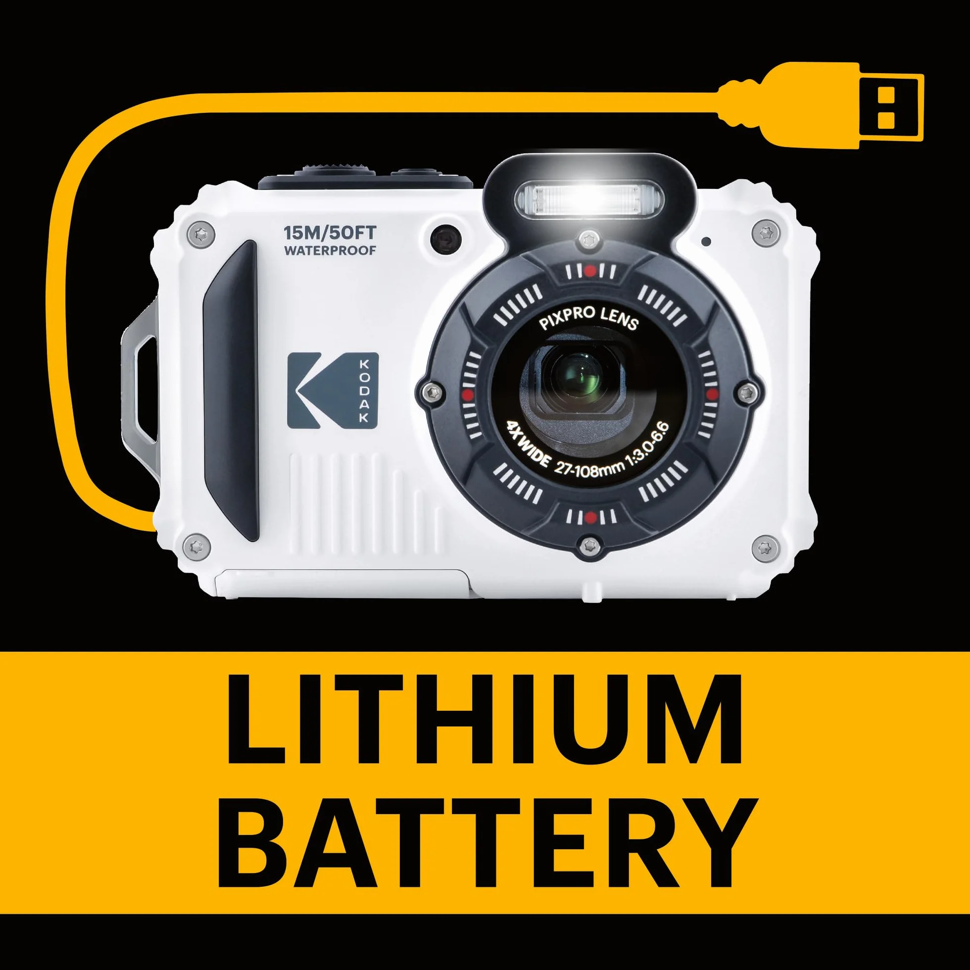 KODAK Pixpro Pack WPZ2 + 1 Tarjeta SD Compact 16M Pixels, Impermeable a 15 m, antigolpes, vídeo 720p, Pantalla LCD 2,7 – Batería Li-Ion – Blanco – Blanco