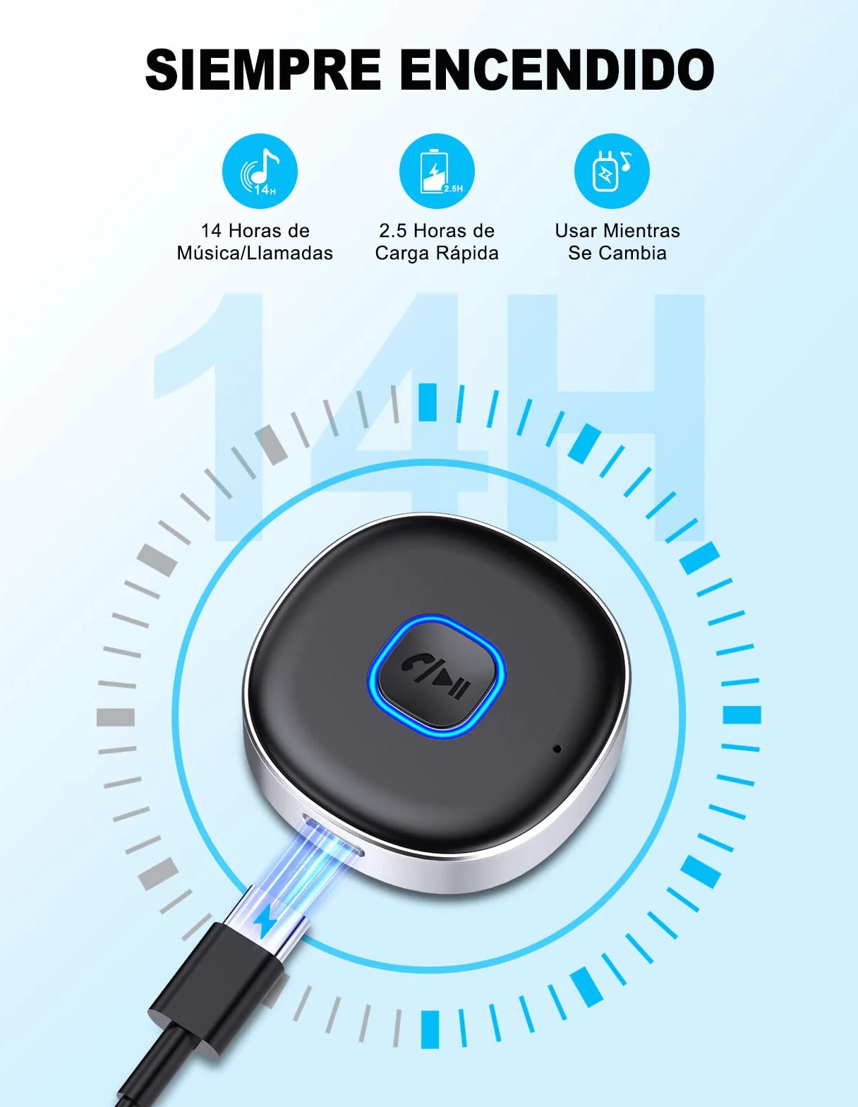 Mohard Receptor Bluetooth 5.0, AUX Adaptador Bluetooth Coche Audio Jack 3.5mm para Estéreo Domestico/Altavoz/Auriculares con Cable, Llamadas Manos Libres y Conexión Dual, Tiempo de Reproducción 16H