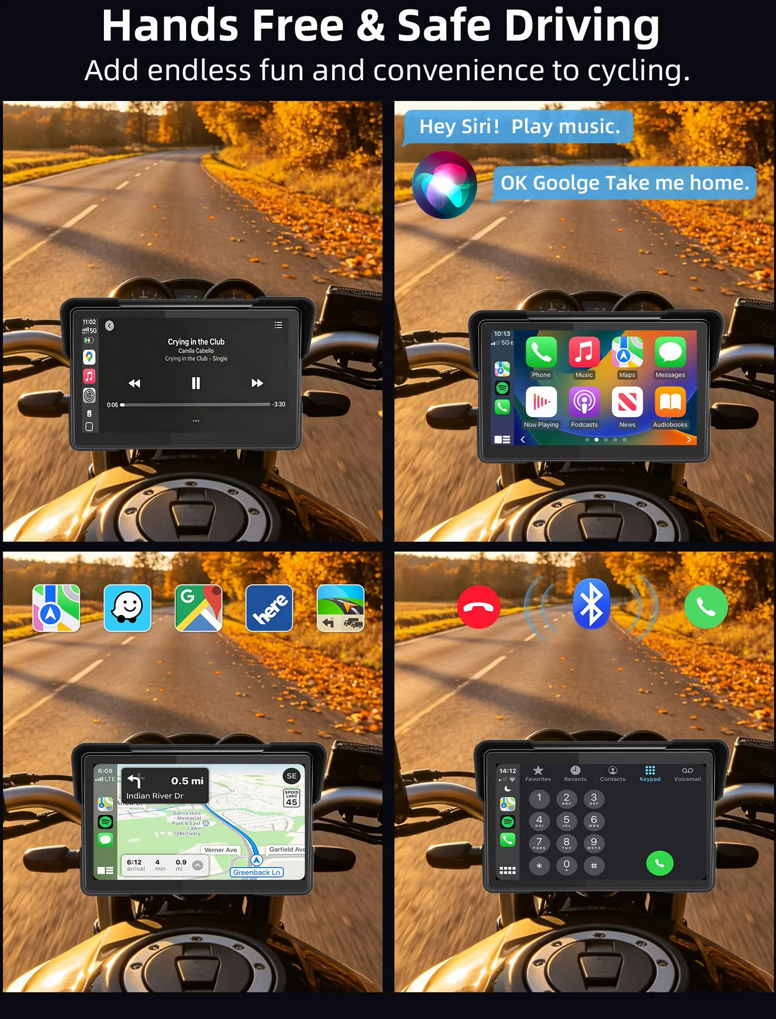 Jansite 7 Pulgadas Carplay Moto con 2 Métodos de Alimentación, Android Auto Navegador GPS con Pantalla de Motocicleta Impermeable 2.5D IPS, Bluetooth Dual Siri/G-oogle Assistant