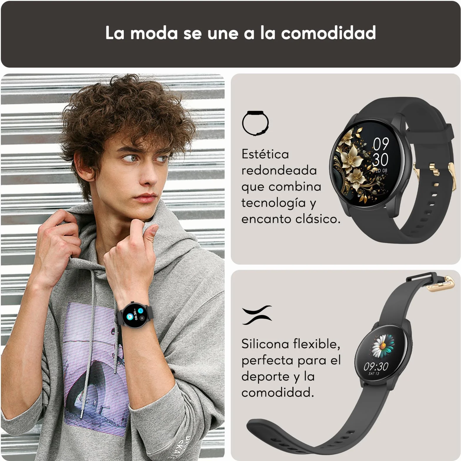 AcclaFit Reloj Inteligente Hombre Mujer con Llamadas Bluetooth, Smartwatch Esfera Redonda 1,38" con Pulsómetro, Monitor de Sueño, IP68 Impermeable, Compatible con Android iOS - Regalo Día del Padre