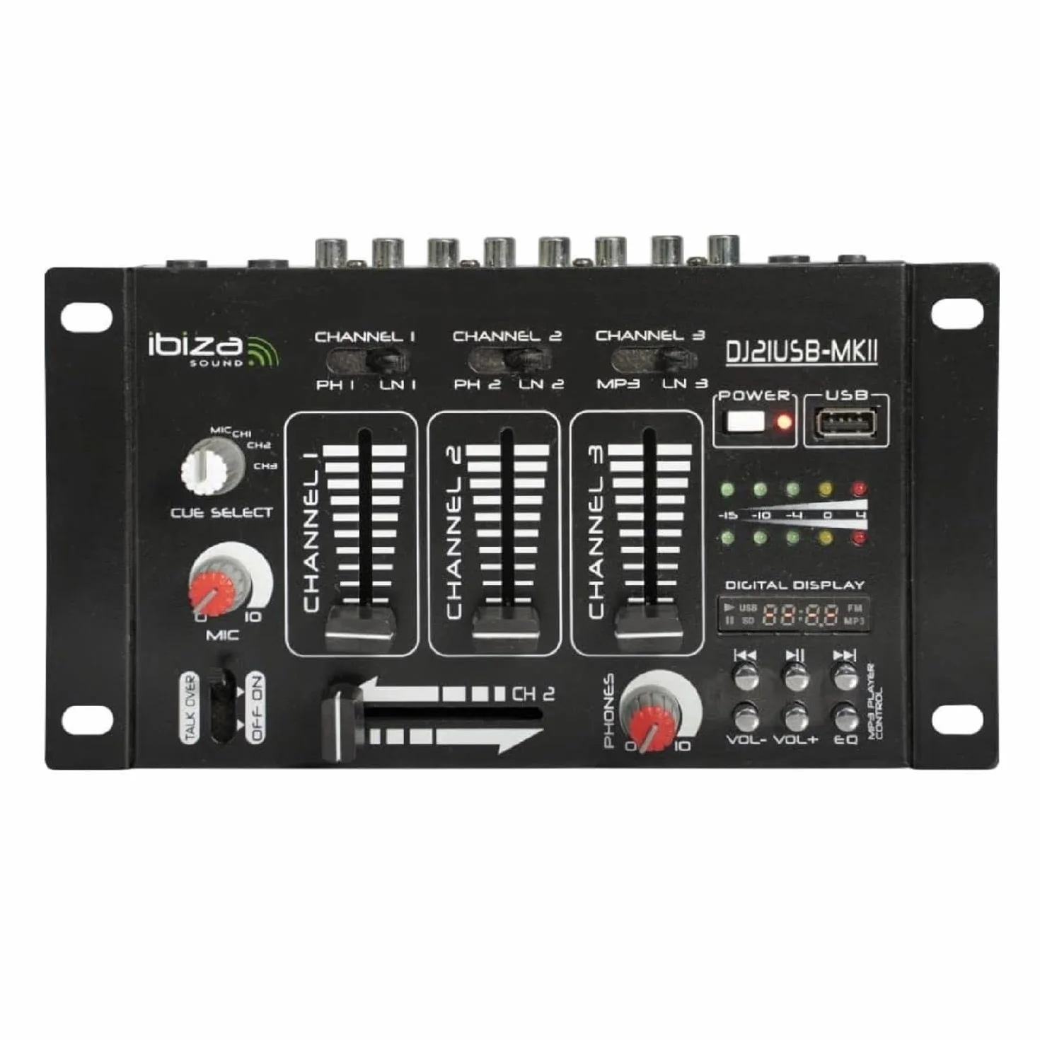 Ibiza - DJ21USB-MKII - Mezclador de 4 vías/7 canales con varias entradas - USB - Negro