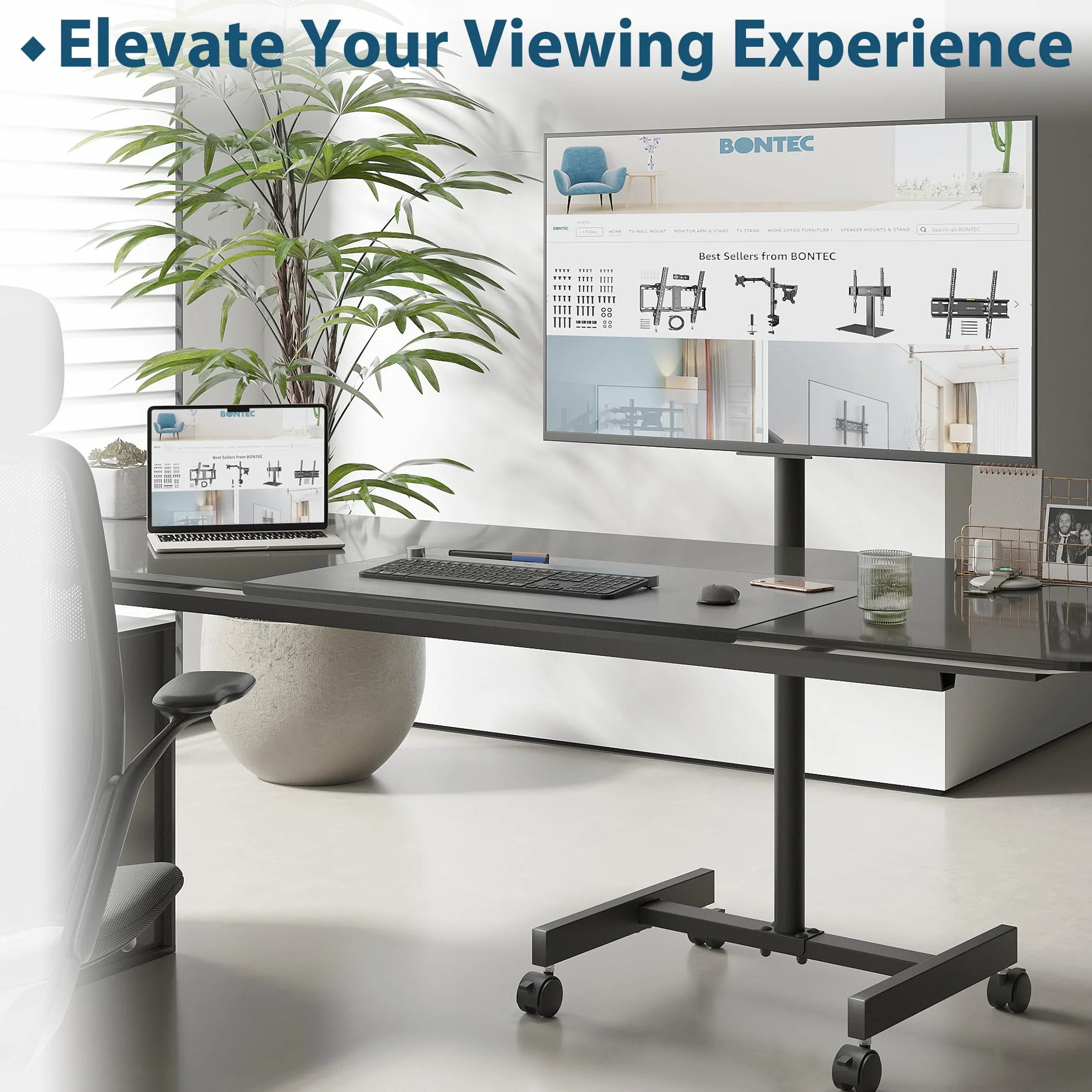 BONTEC Soporte TV Ruedas para Televisores de 13 a 42 Pulgadas, Altura Ajustable, Máx. VESA 200x200mm, 20 kg