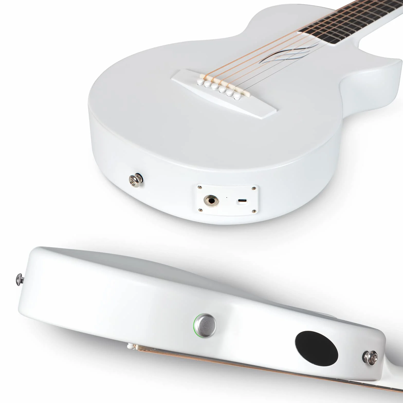 Enya Kit Guitarra Eléctrica Acústica - 1/2 Nova Go SP1 Blanca con pastilla Smart AcousticPlus Pequeña y liviana para niños Adultos Principiantes Set de iniciación Banda de Viaje