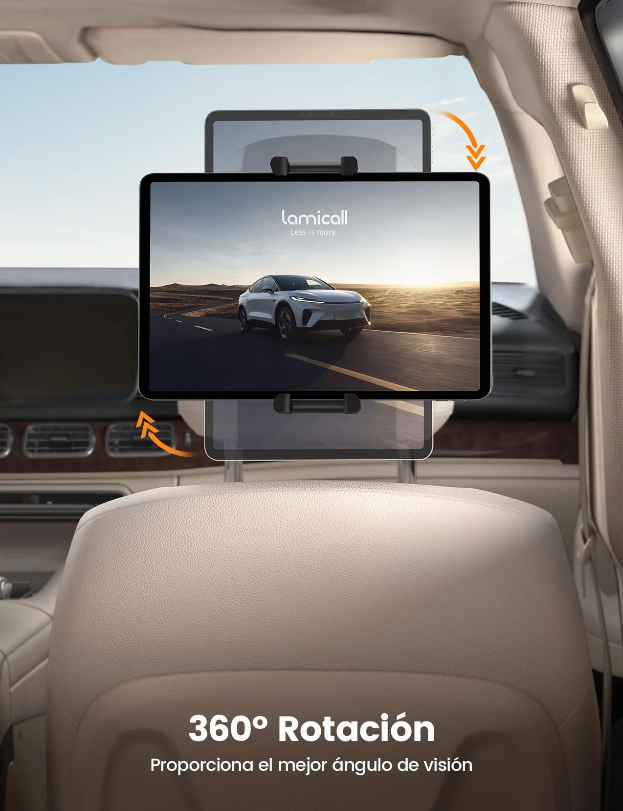 Lamicall Soporte Tablet Reposacabezas Coche Clip Silicona Ancho Plegable 360° Rotación Tira Mágica Elástica para iPad Switch 6,1-13"