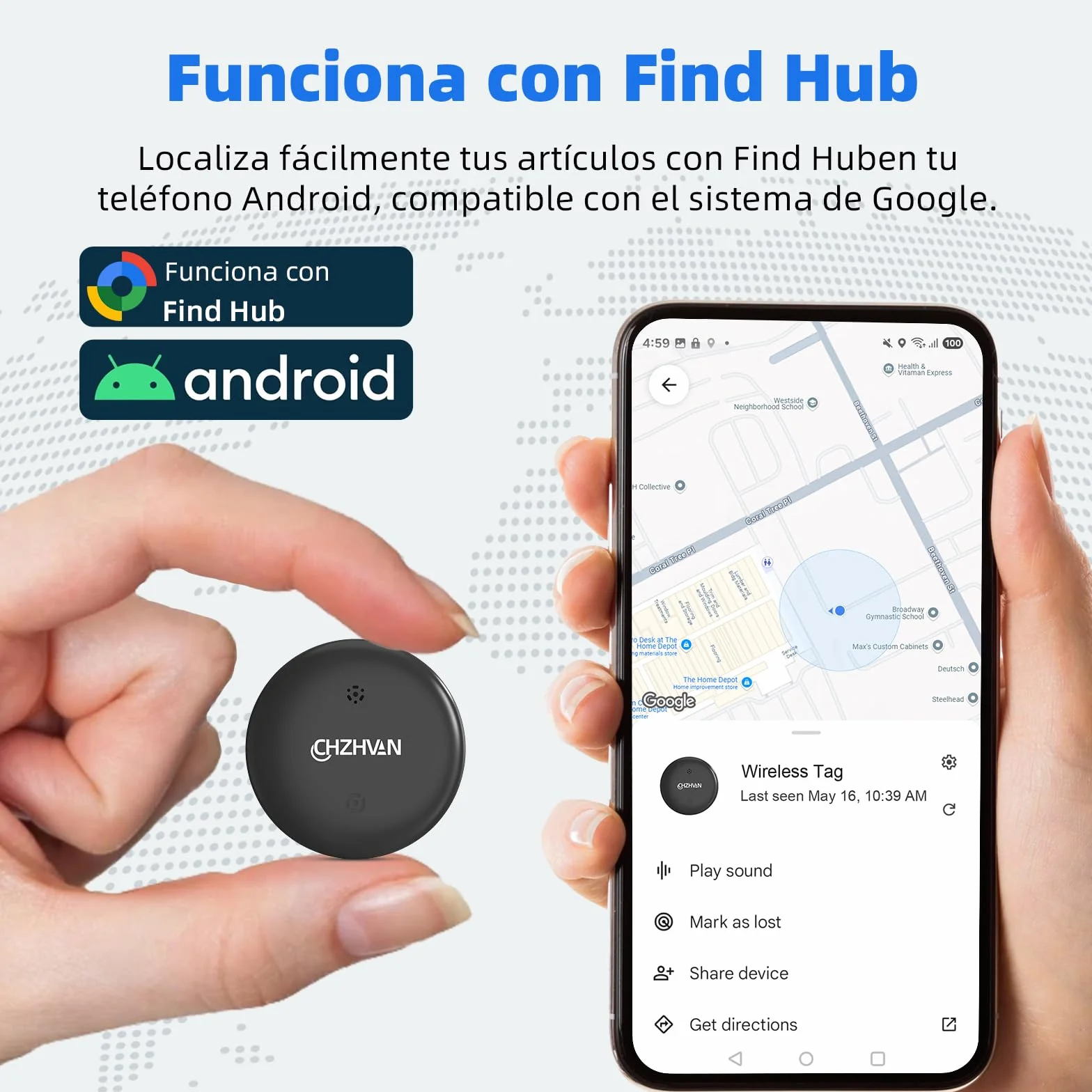 Android Smart Tracker Tag,Google Localizador Funciona con Find Hub App (SÓLO Android),Bluetooth Key Finder para Llaves,Bolsas,Equipaje,Mascotas y Mochila,Impermeable IP67，Batería Reemplazable,2 Negro