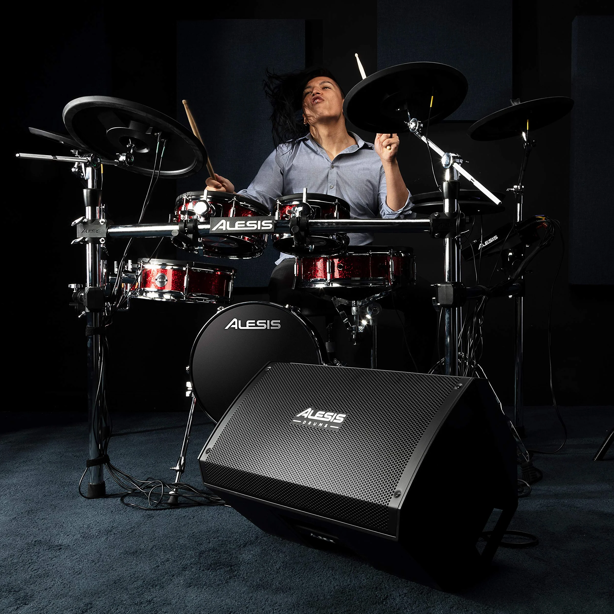 Alesis Strike Amp 12 MK2 - Altavoz Amplificador de 2500W para batería electrónica con Bluetooth, woofer 12", conmutador EQ HPF y conmutador Ground-Lift