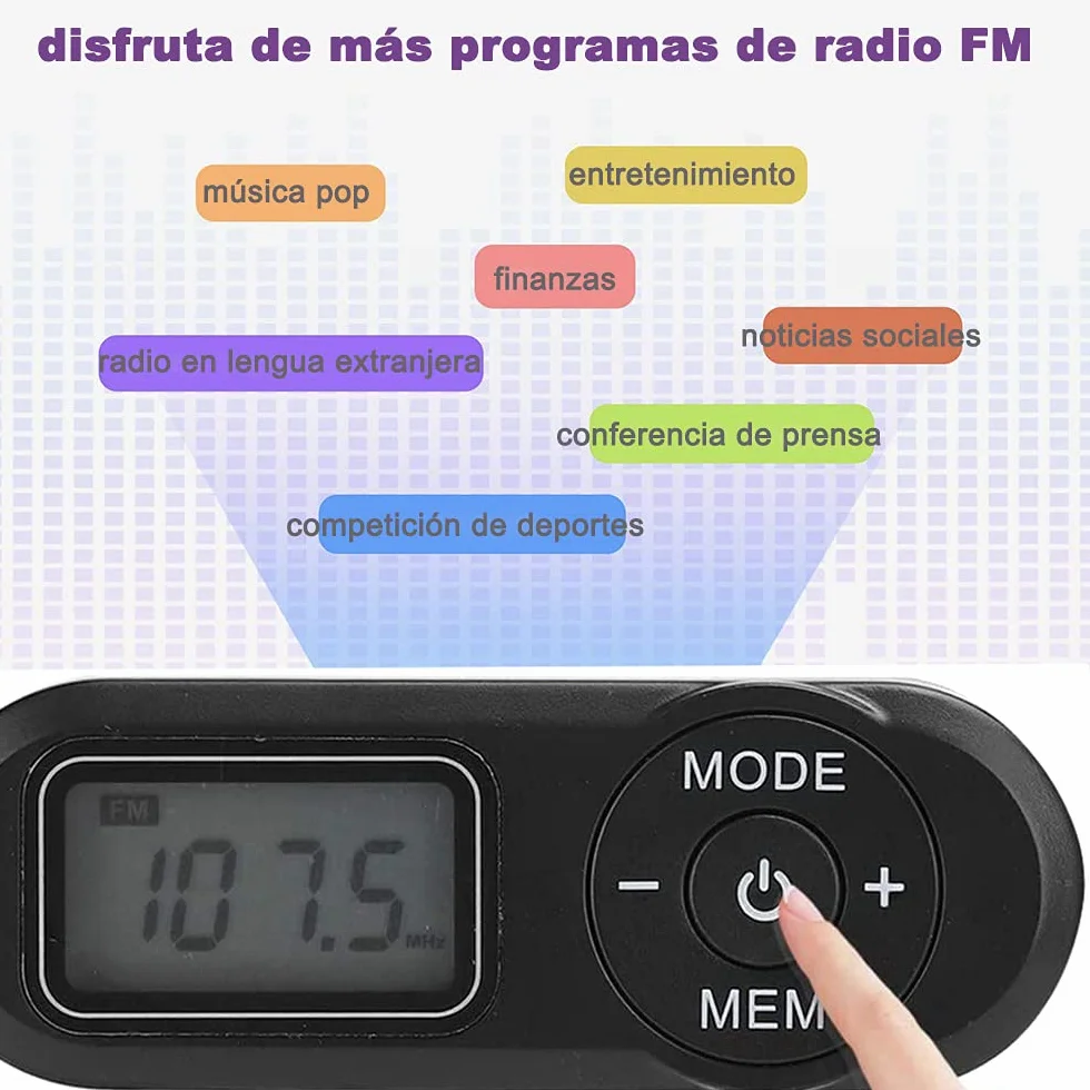 Radio Portátil FM de Bolsillo con Pantalla Digital LCD, Auriculares, Presintonías
