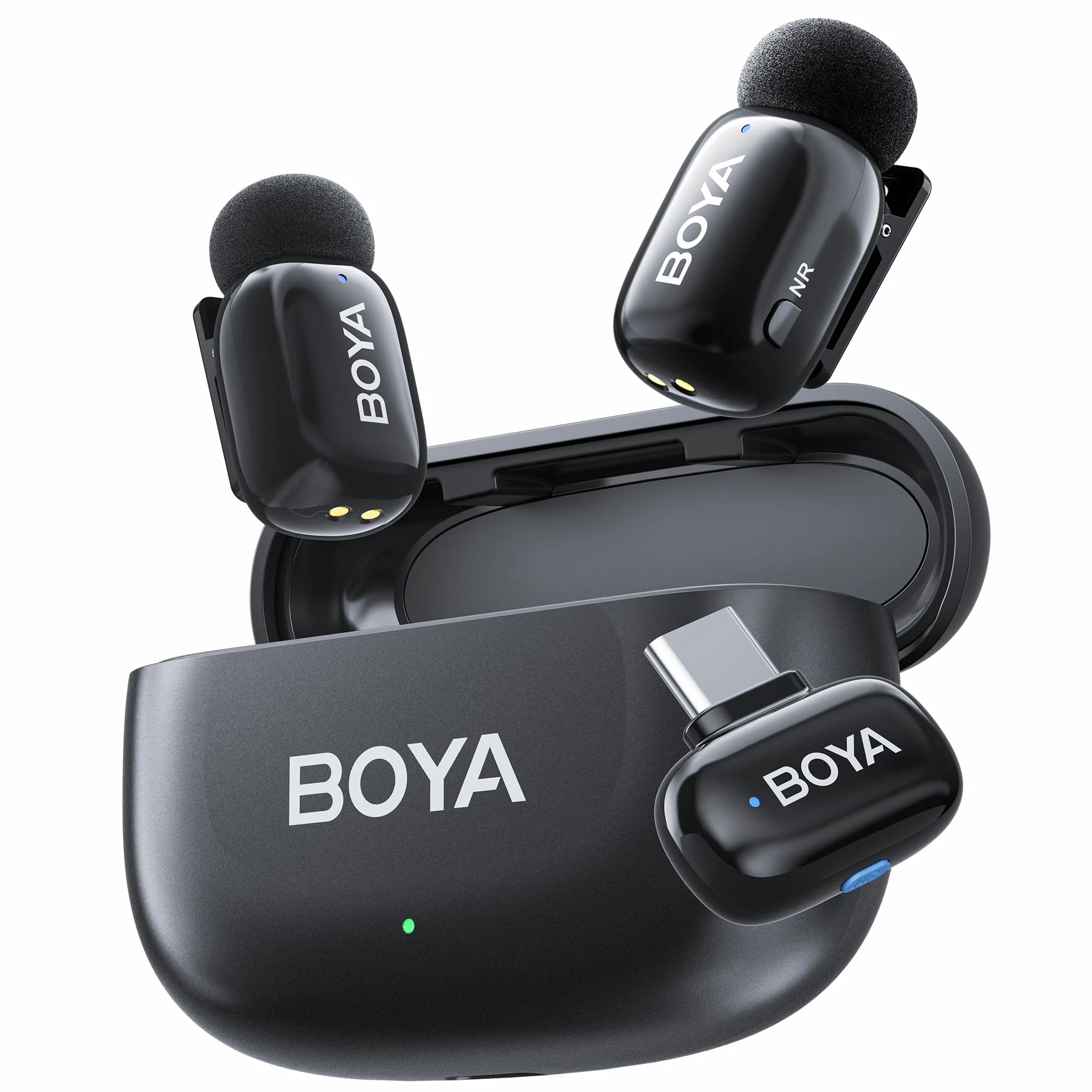 BOYA Mini 2 Microfono Inalambrico iPhone 15/16/17 & Andriod, Microfono Solapa Ultra Mini con Cancelación de Ruido por IA, Control por Aplicación, Micrófono de Solapa para Creadores Vlogging