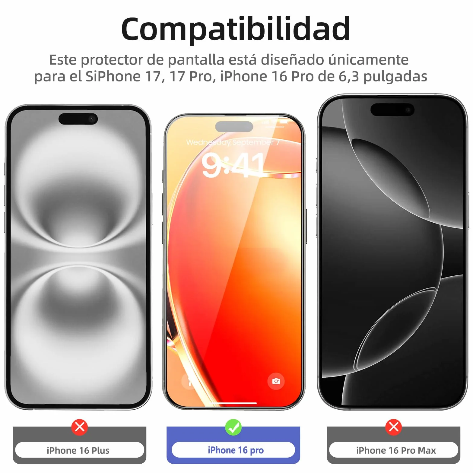 NEW'C 3 Piezas, Protector de pantalla Cobertura total para iPhone 17, 17 Pro, iPhone 16 Pro (6,3″) [Instalación Automática], Cristal Vidrio Templado - Ultra Resistente - Efectivo contra Rayones