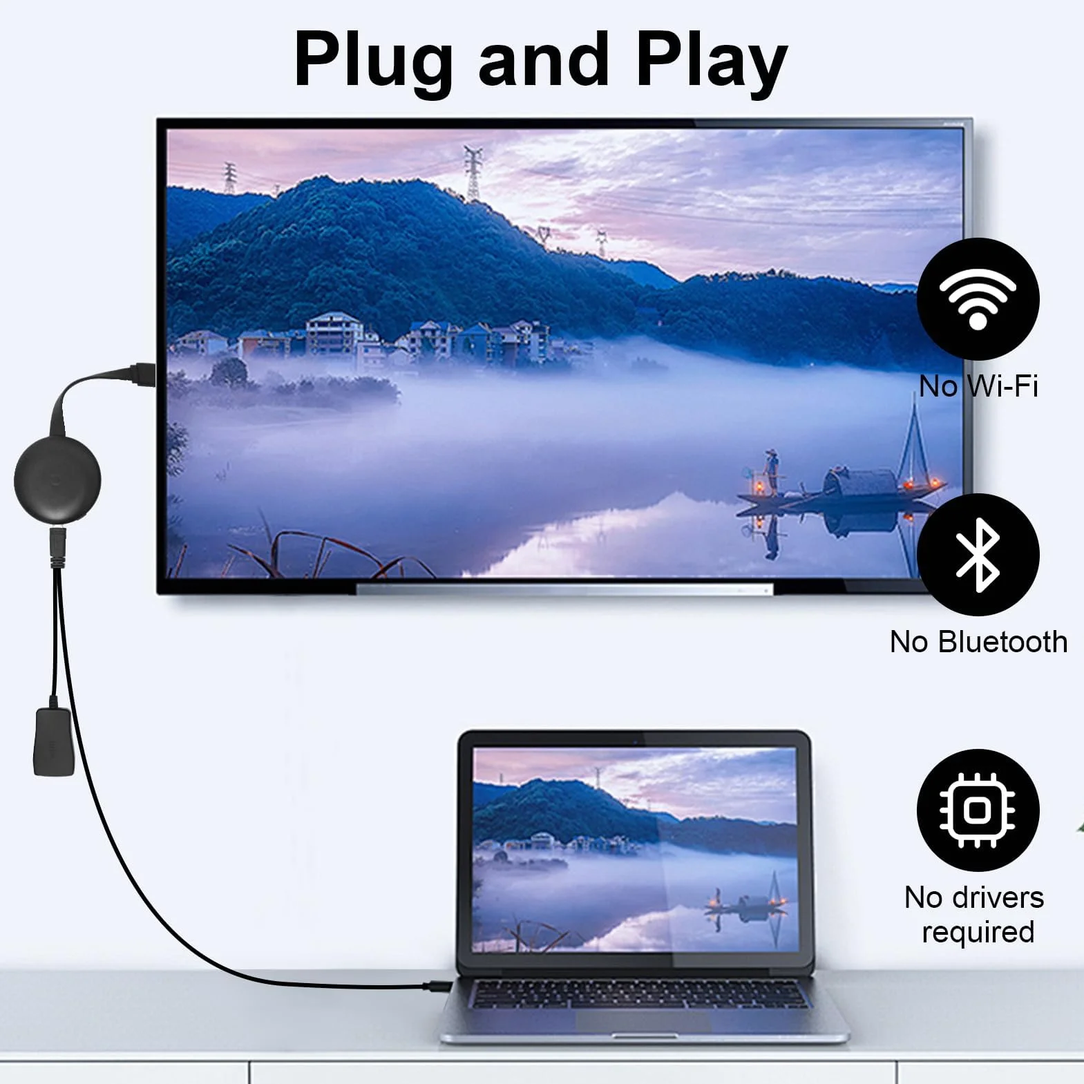 Adaptador HDMI Inalámbrico 1080P Bluetooth Stick para Chromecast Miracast Airplay iOS Android Mac Windows PC TV