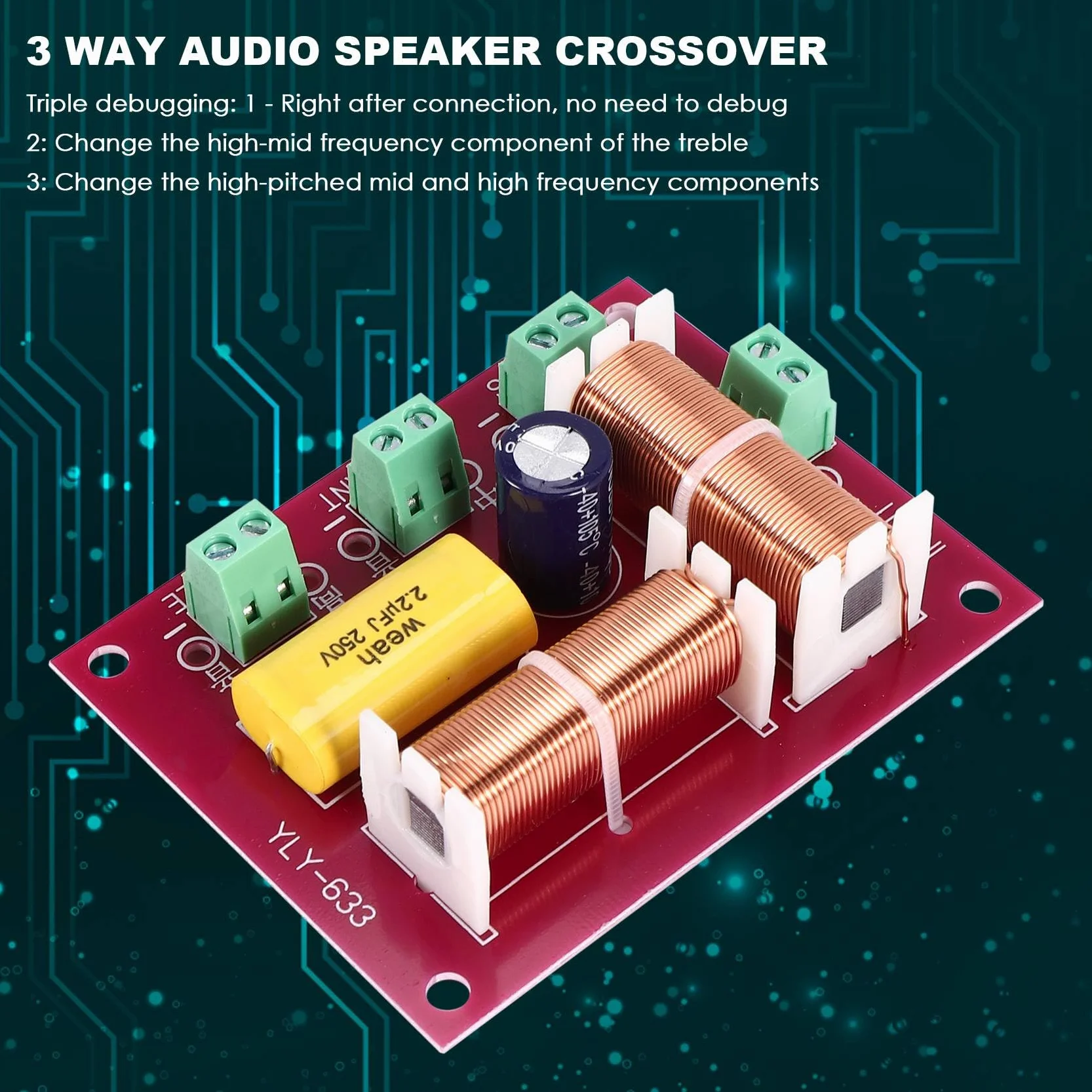 200W 3 Vías Altavoz Crossover Frecuencia Divisor Filtro Agudos Medios Graves