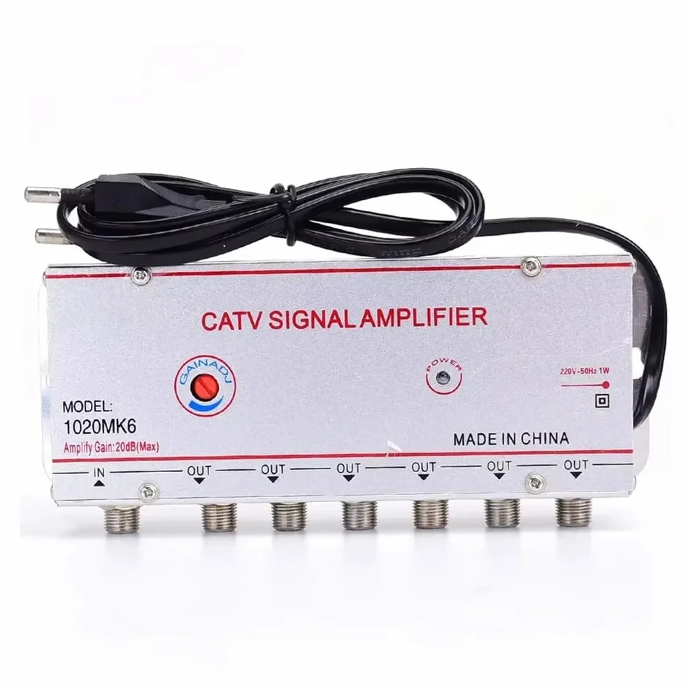 Amplificador Divisor de TV por Cable de 20 DB, Amplificador de Señal de Antena de TV Digital para Equipos de TV Domésticos de 45 MHz A 860 MHz, 1 Entrada y 6 Salidas, Enchufe UE.