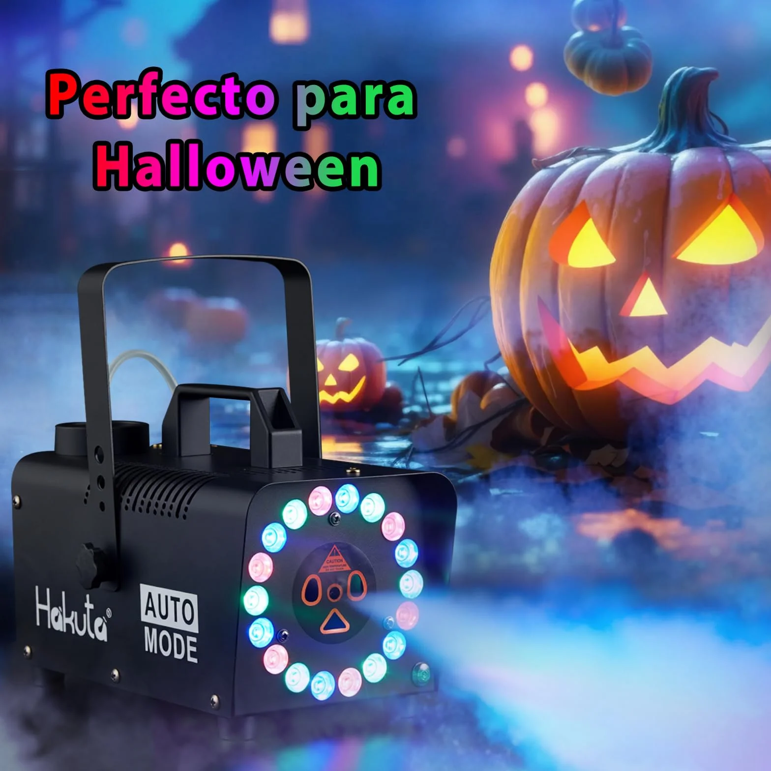 Hakuta Máquina de Niebla con 18 Luces LED, Mando a Distancia, Función Automática - Efecto Humo para Fiestas, Eventos en Interiores, Decoración Hogar (Negro)
