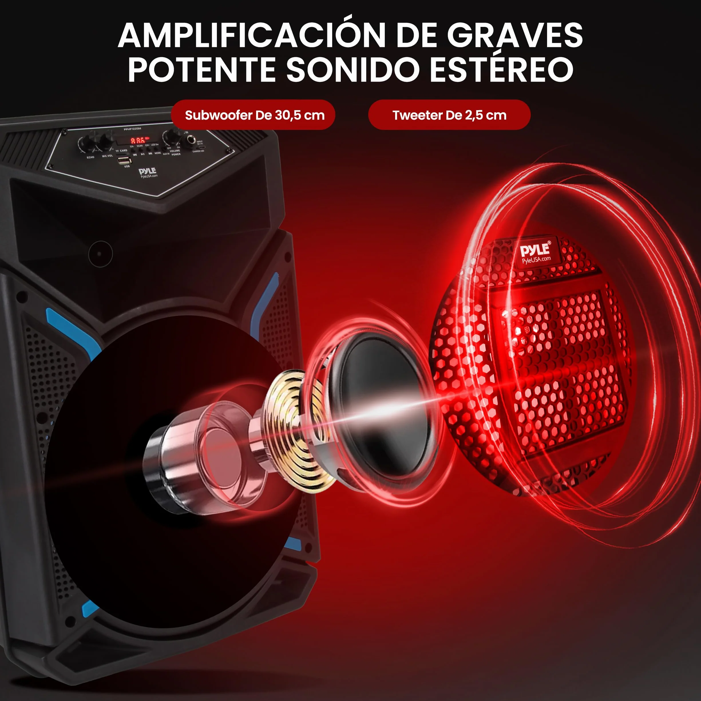 Pyle Sistema de Altavoces, PA, 800W, Bluetooth, Portatil, Microfono, Mando a Distancia, Luces, MP3, USB, Radio FM, Ruedas para facil Transporte