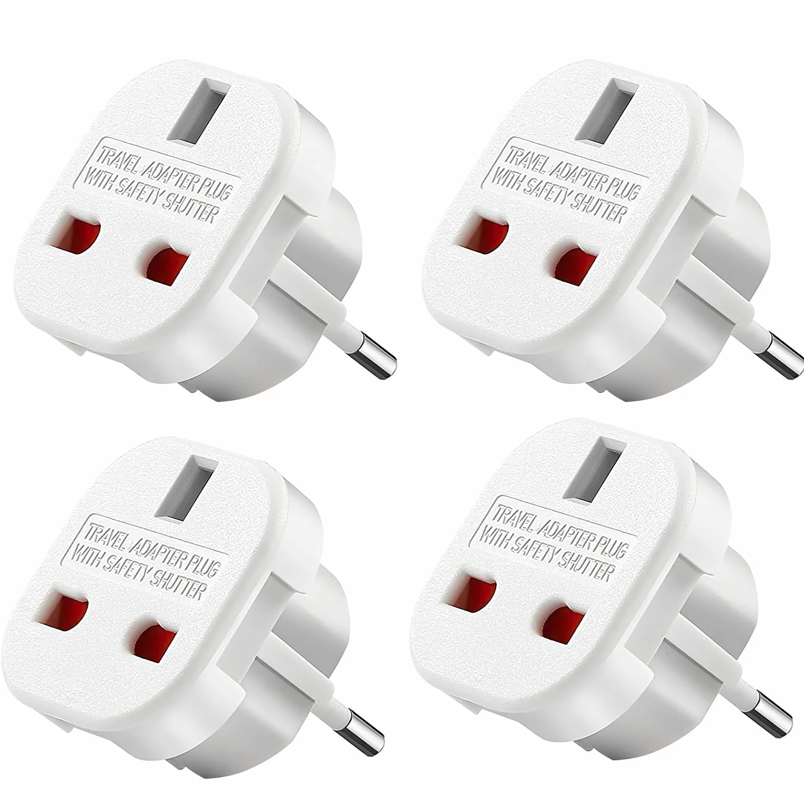 Adaptador Enchufe UK a Europeo, Adaptador de Enchufe De UK a Enchufe Europeo, Adaptador Tipo g, Adaptador Universal Enchufe Viaje, United Kingdom to EU, 220-240 V (4 Piezas)
