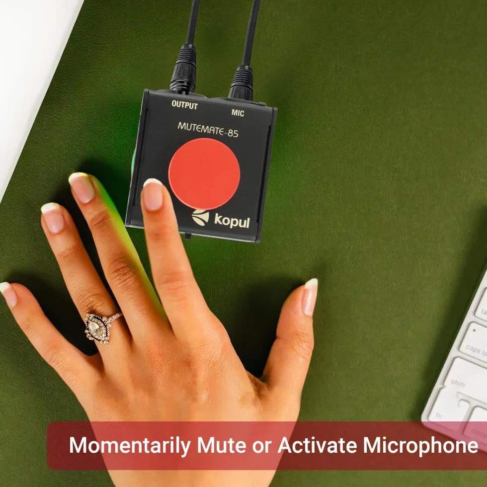 Momentary Microphone Mute/Talk Button – Push-to-Talk or Push-to-Mute, LED Indicator,XLR in/out, Desktop or Footswitch Use, for Dynamic & Condenser Mics for Podcast, Online Meetings, Live Events