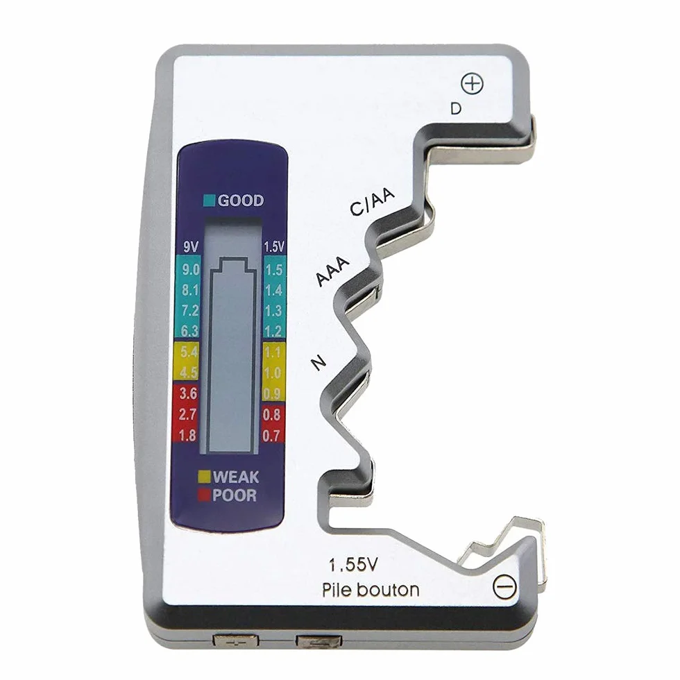 Treki Comprobador de Batería Digital LCD Probador de Capacidad de Batería de Pantalla Portátil Medidor de Voltaje de Pilas de Botón AA, AAA, C, D, N, 9V, 1.5V Universal