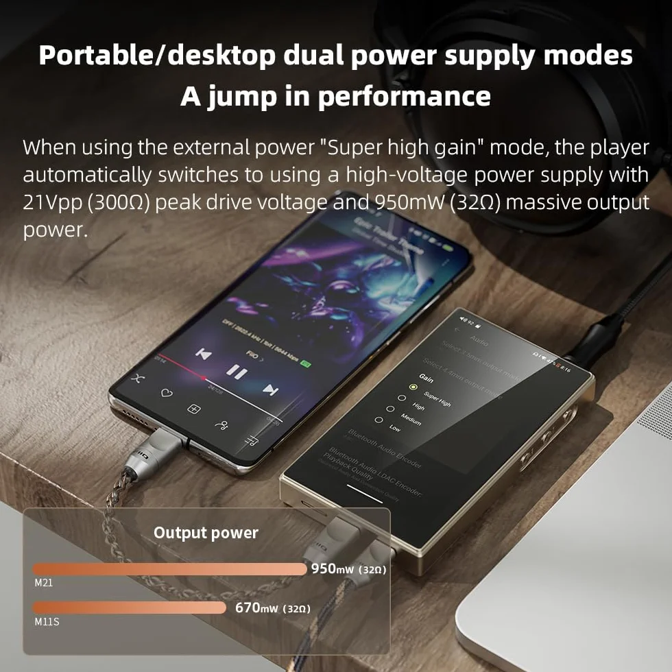 FiiO M21 Android 13 Reproductor de música portátil MP3 Snapdragon 680 4* CS43198 DAC Chips de Audio de Alta resolución DSD Bluetooth LDAC (Titanio Dorado)