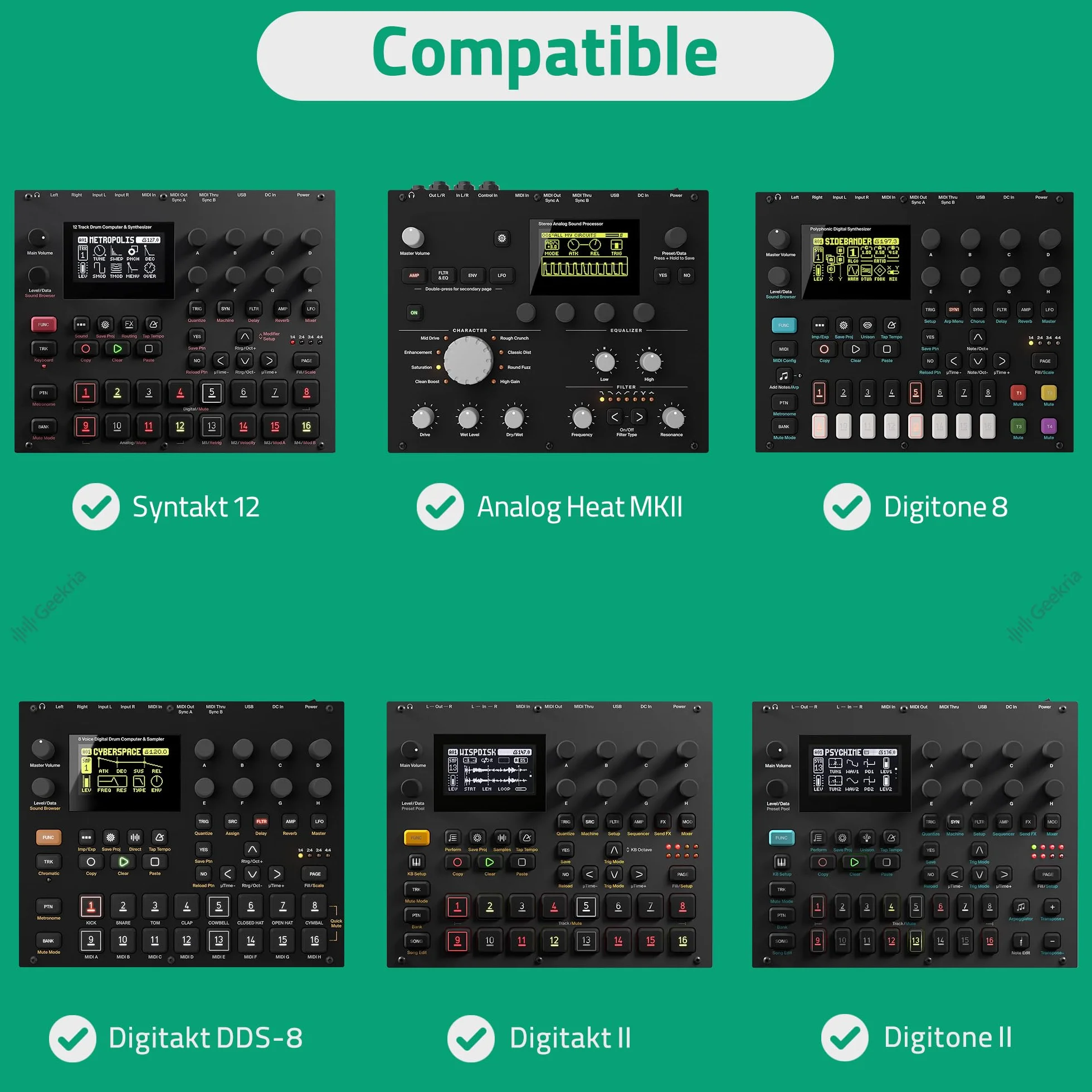 GEEKRIA Funda rígida de viaje, compatible con Elektron Digitakt II/Digitone II/Syntakt 12/Analog Heat MKII, bolsa de transporte de muestras de audio (gris oscuro)