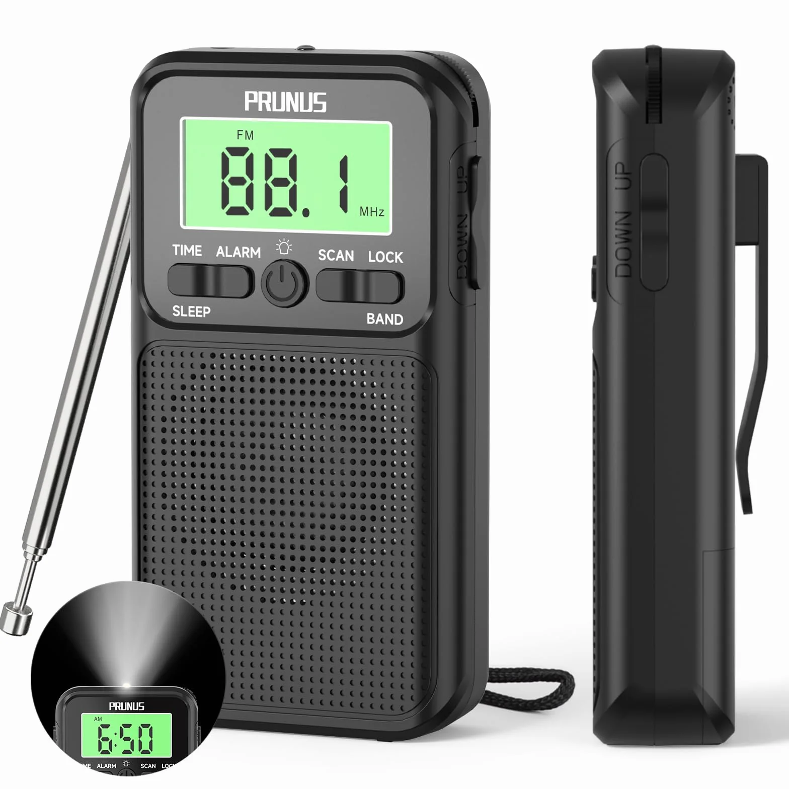 PRUNUS J-128 Radio Portátil Pequeña AM/FM Digital con Despertador, Temporizador de Sueño, Pilas