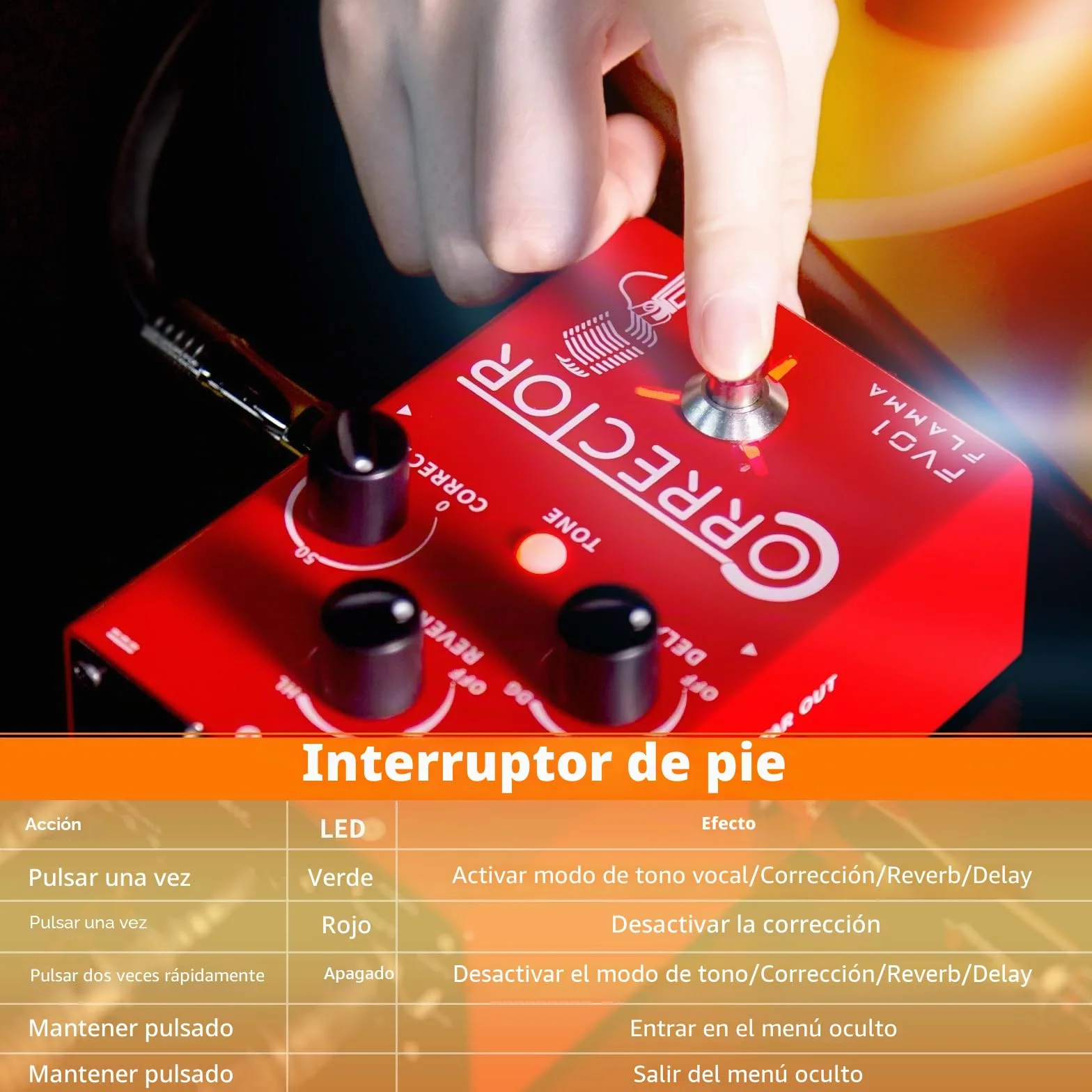 FLAMMA - Procesador de efectos vocales FV01, pedal de corrección de tono, stompbox de voz, amplificador de micrófono para cantantes, streaming, grabación con delay, reverberación y guitarra acústica