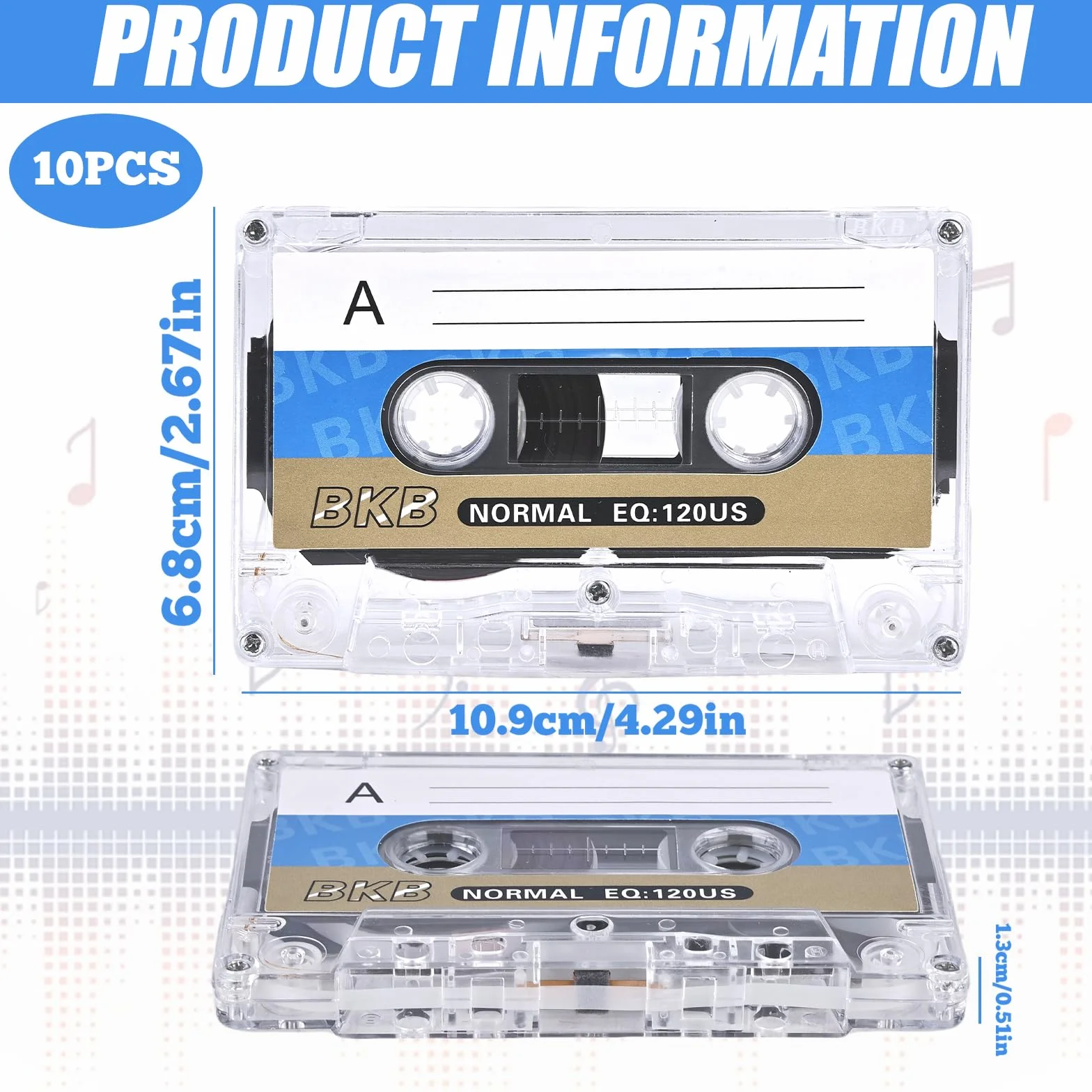 Casetes de audio vacíos 60 min 10 unidades cinta de plástico transparente para conferencias