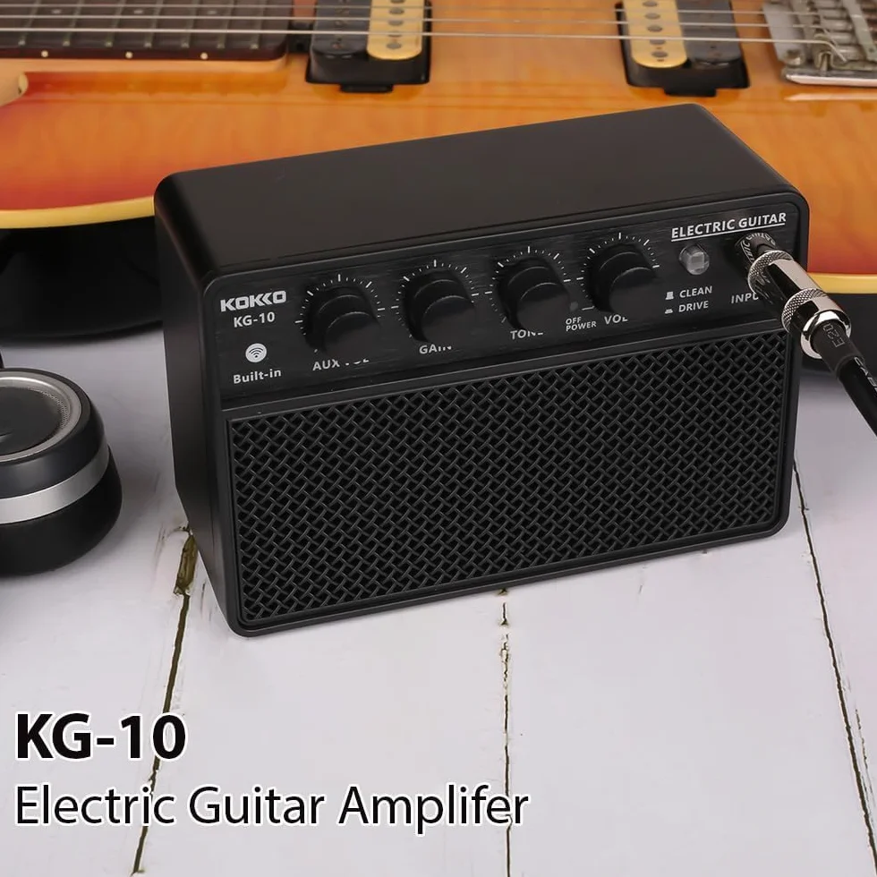 Kokko KG10 – Amplificador compacto de 10 vatios para práctica con sonido limpio y saturado, entrada AUX, salida de auriculares, negro