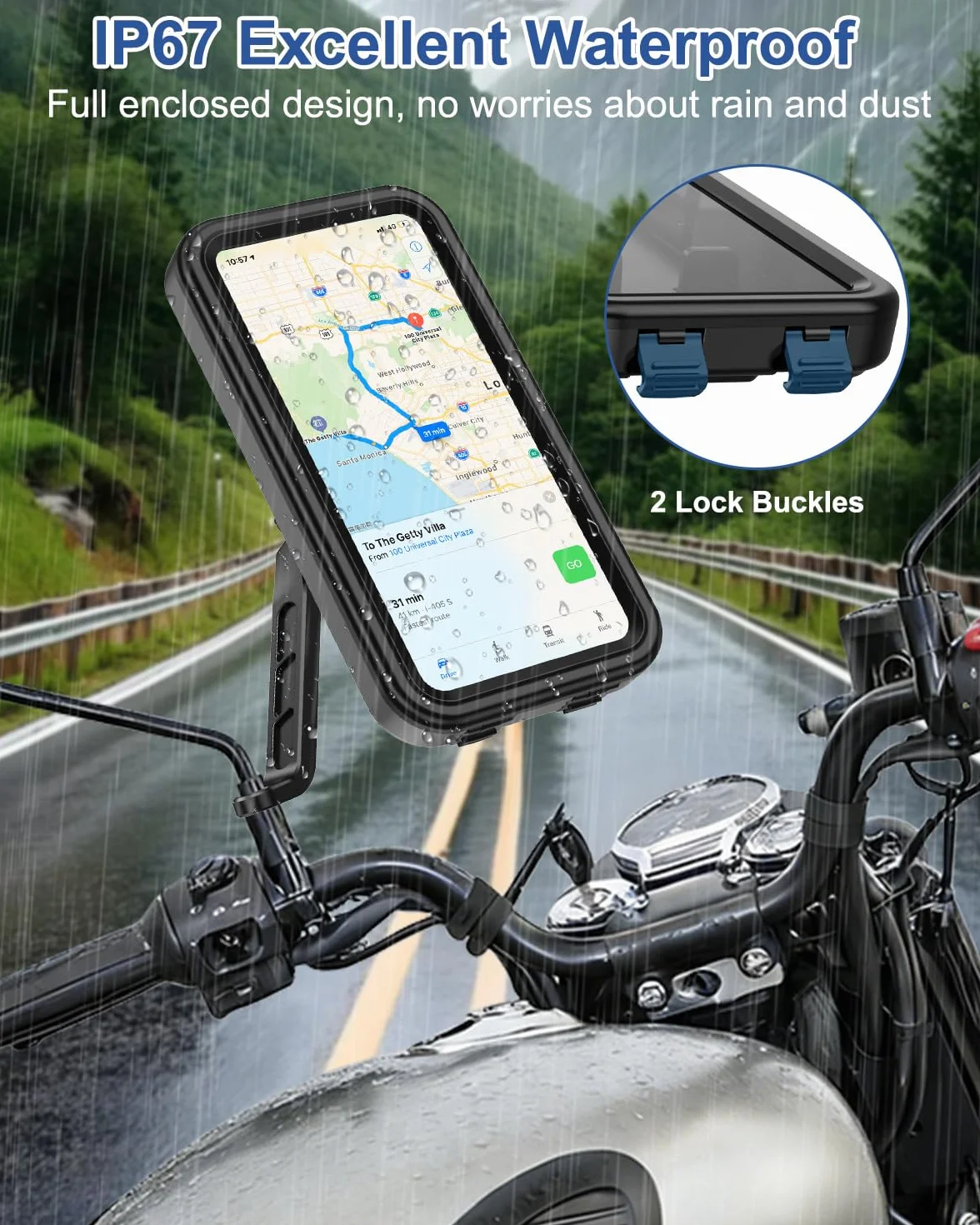 Soporte para Moto Impermeable con Liberación Rápida y Rotación 360° para Teléfono 4,7-6,9" con Pantalla Táctil