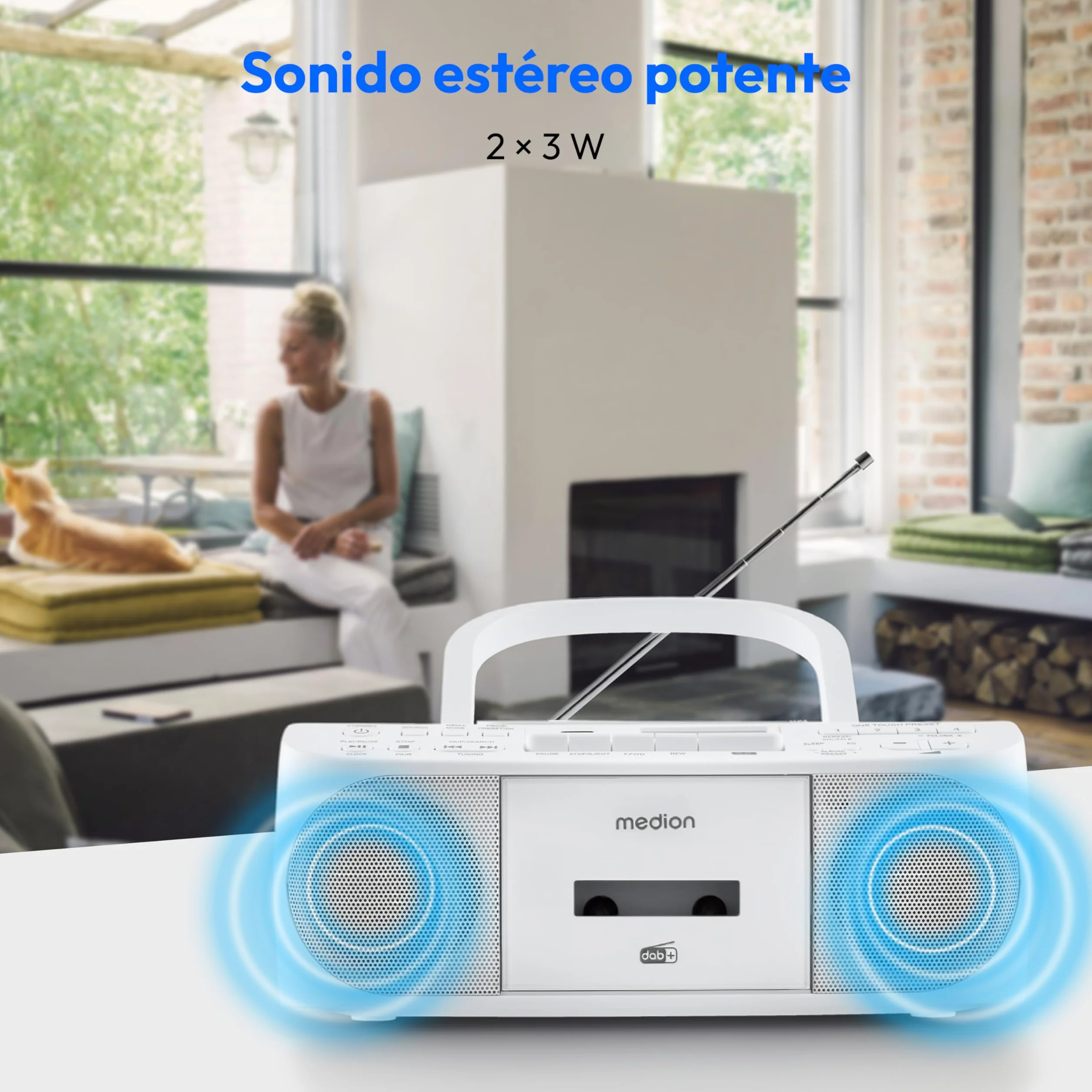 MEDION DRX-1 Plus Boombox Radio Portátil DAB+ FM Bluetooth CD MP3 Casete Blanco
