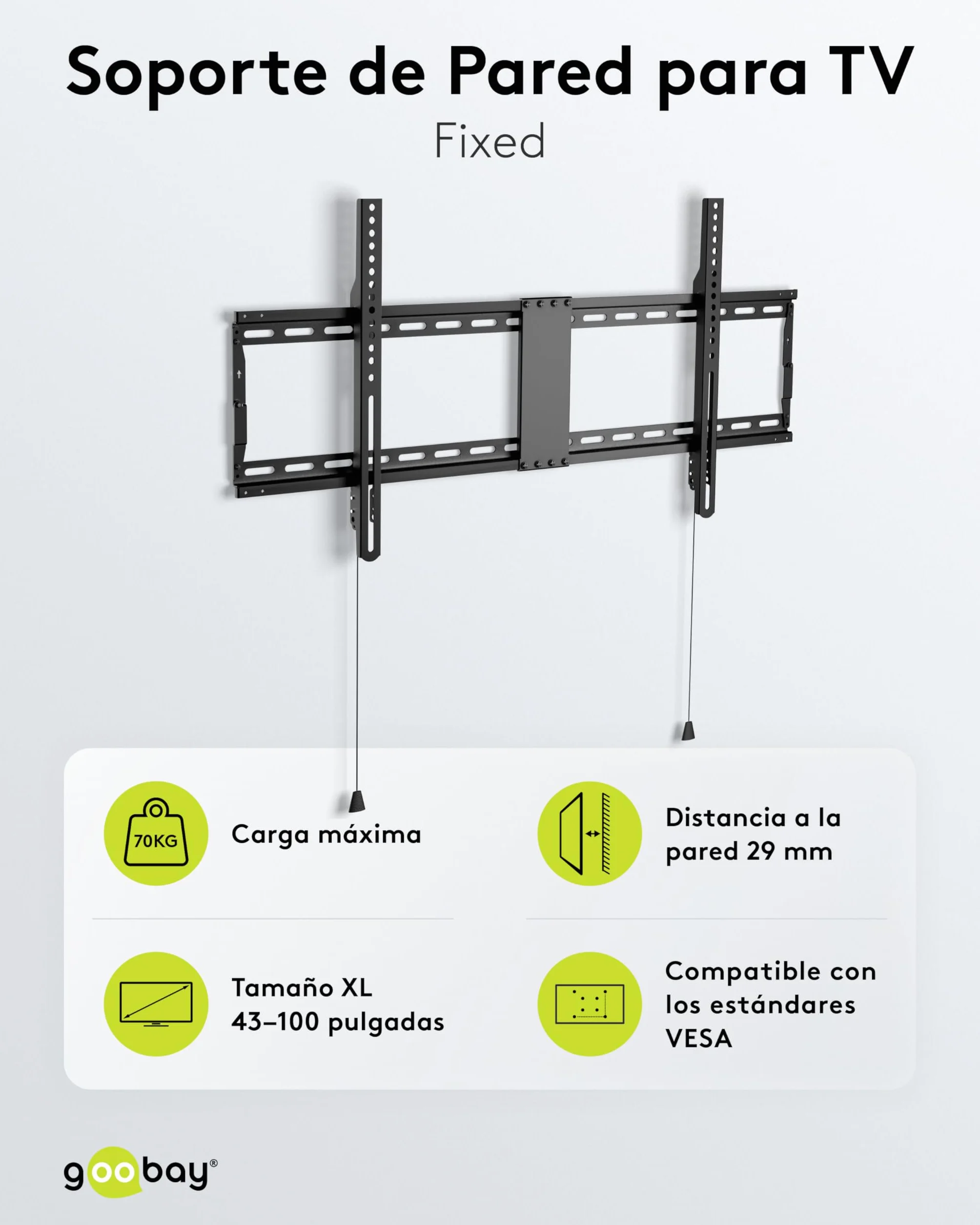 goobay Soporte TV Pared Fijo 43-100 Pulgadas Ultra-Plano 29 mm VESA 600x400 Hasta 70 kg - Basic FIXED XL - 49742