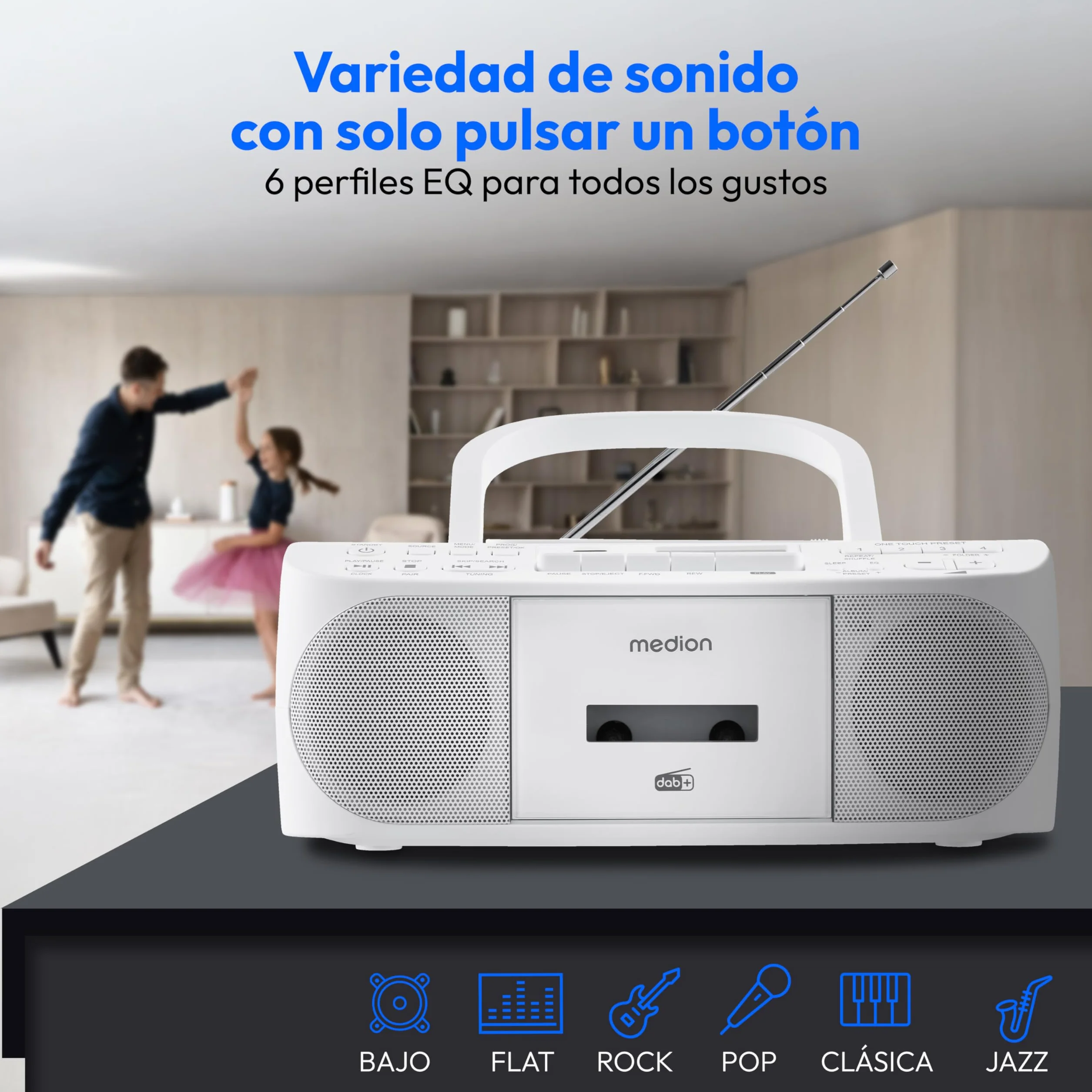 MEDION DRX-1 Plus Boombox Radio Portátil DAB+ FM Bluetooth CD MP3 Casete Blanco