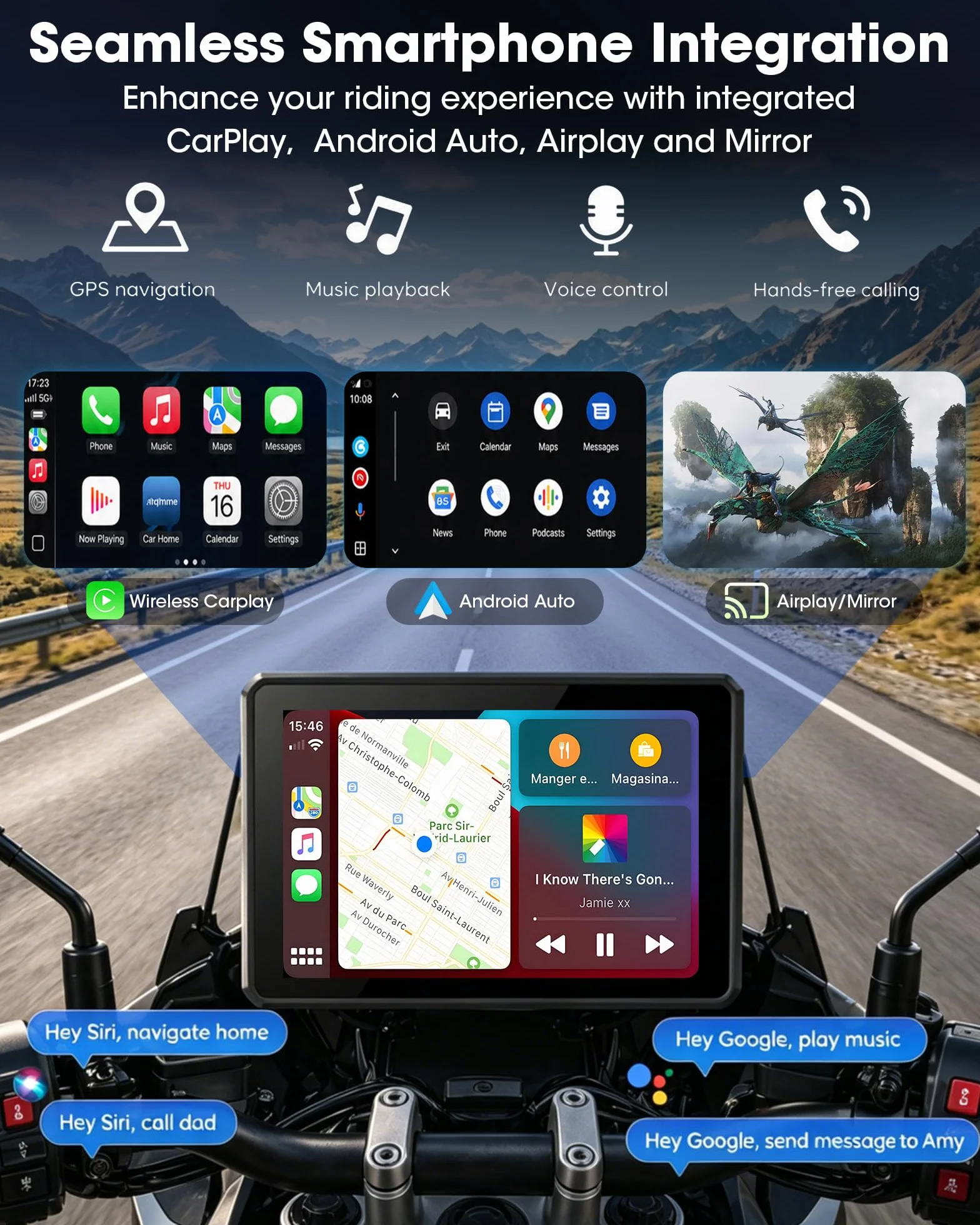 Universal Carplay Moto Soporte Adaptador Corriente GPS Navegador 5 Pulgadas Pantalla Táctil Impermeable 1000 nit Android Auto