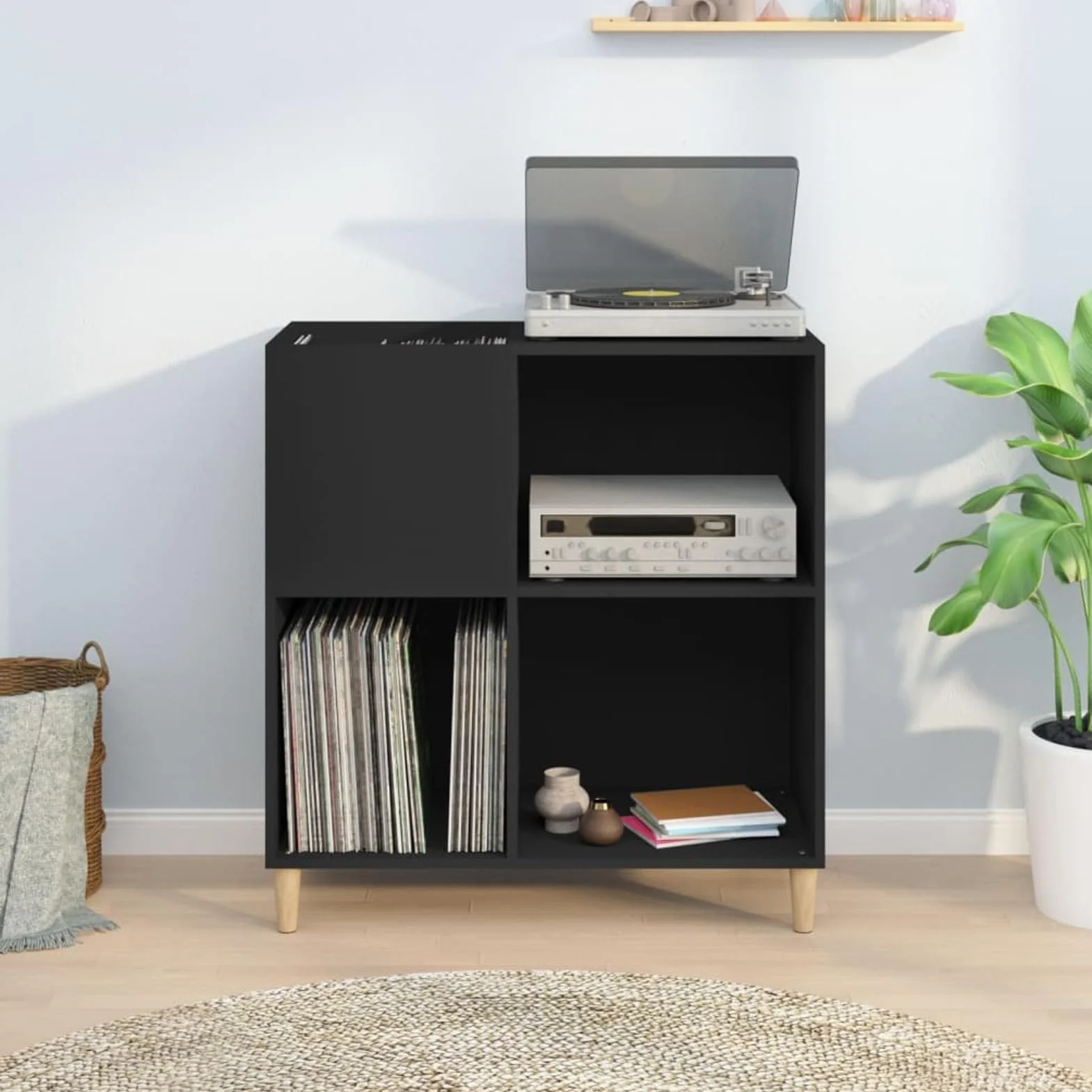 ShGaxin Mueble Estantería CD Tocadiscos Madera Contrachapada Negro 84,5x38x89 cm - 831990