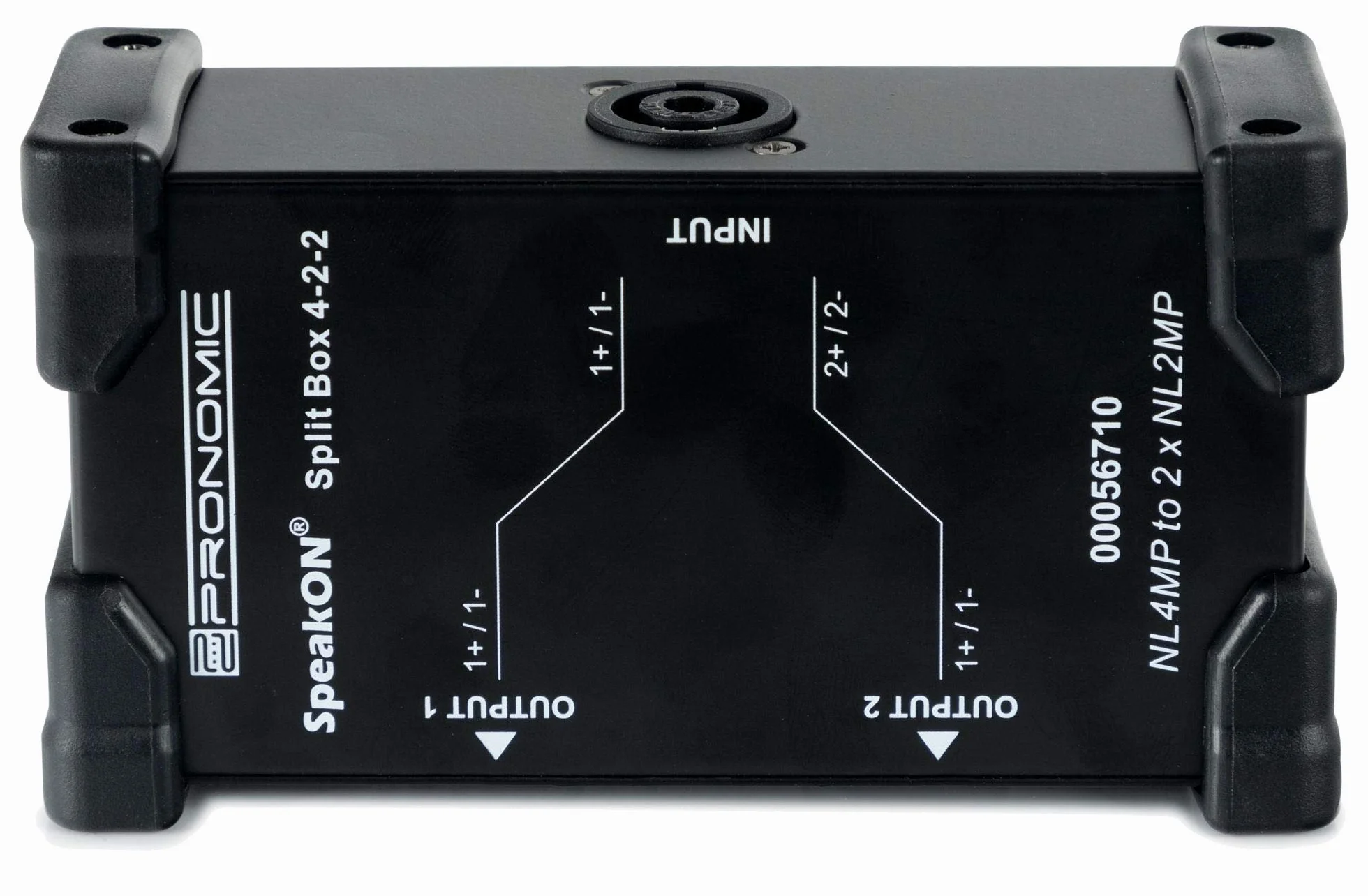 Pronomic Speakon Split Box 4-2-2 - Divisor/Combinador para cables Speakon - divide señal de 4 polos en 2x 2 polos - conectores originales Neutrik - carcasa robusta de acero - negro