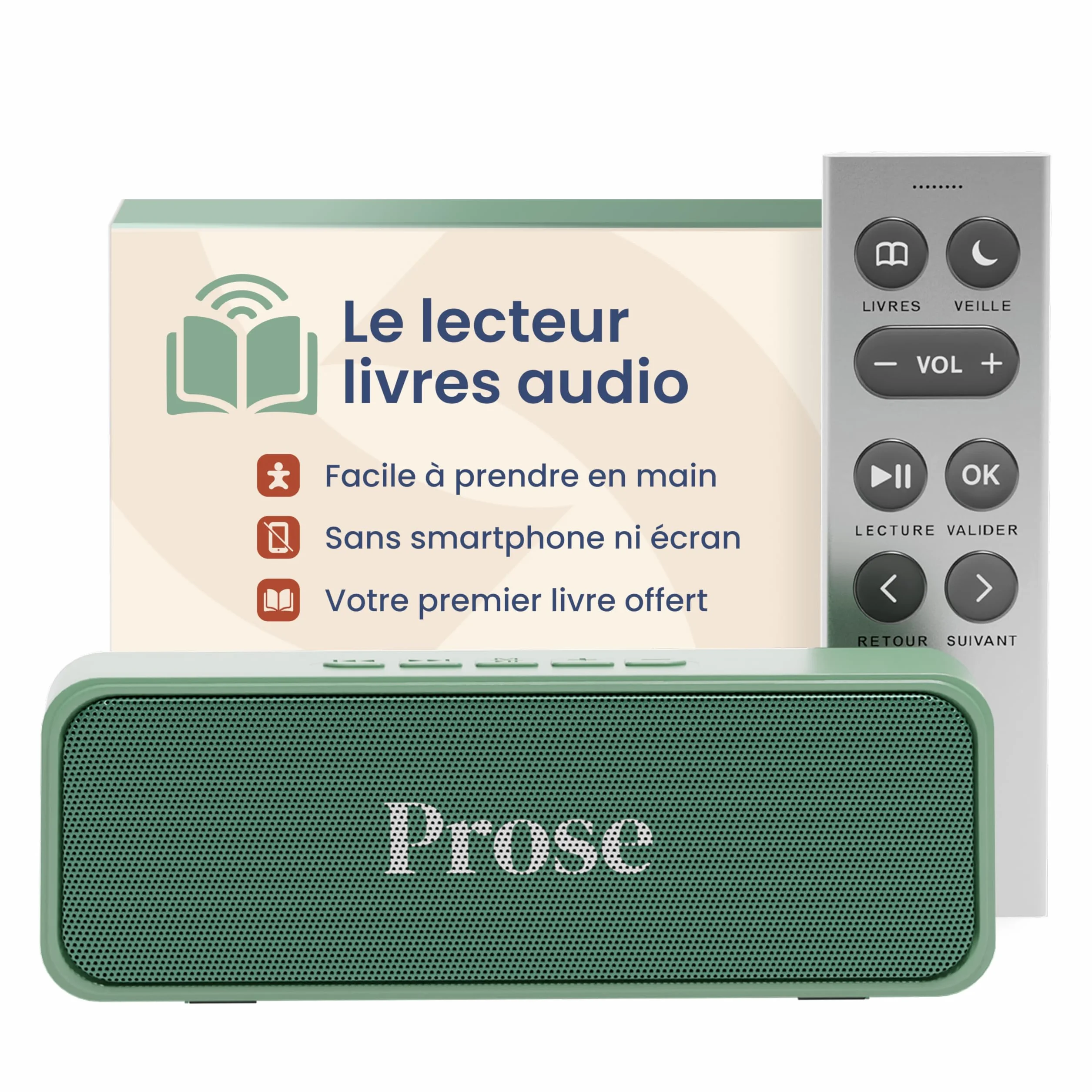 Prose Lector de libros de audio con 1 libro incluido, dispositivo sencillo sin smartphone, idea de regalo
