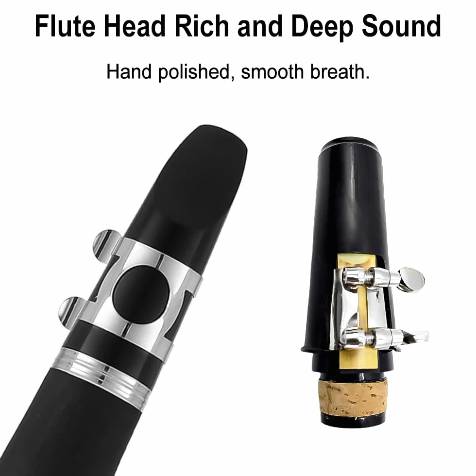 Clave para clarinete para principiantes, para estudiantes y adultos, de madera de ebonita, chapado en níquel, con 2 barriles, cañas y accesorios (llave BB-clarinete)