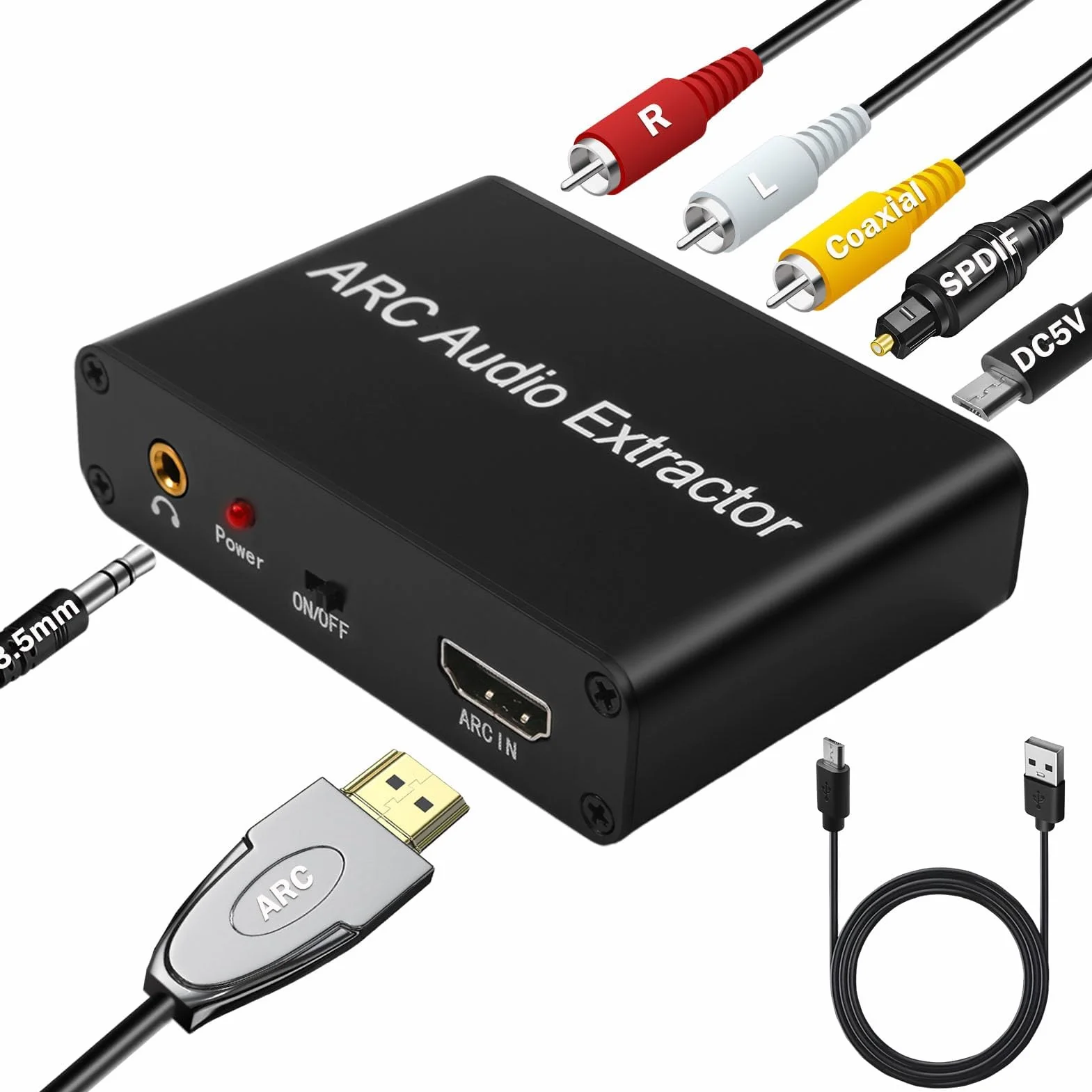 Extractor Audio HDMI ARC DAC 192kHz Óptico Toslink Coaxial a RCA L/R 3.5mm Jack