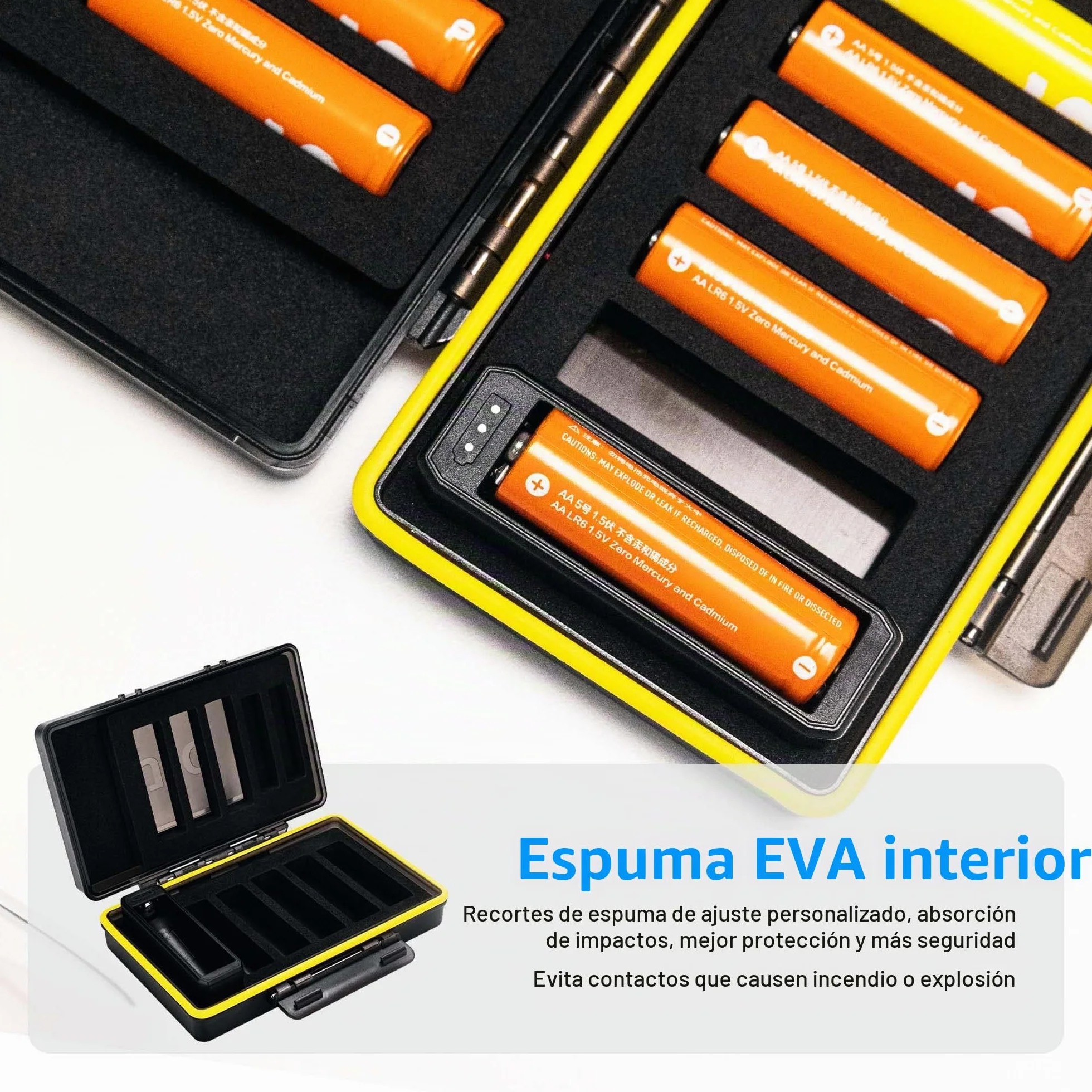JJC - Funda de almacenamiento para pilas AAA AA con probador de pilas, portátil y resistente al agua con comprobador de pilas para 10 pilas AAA AA